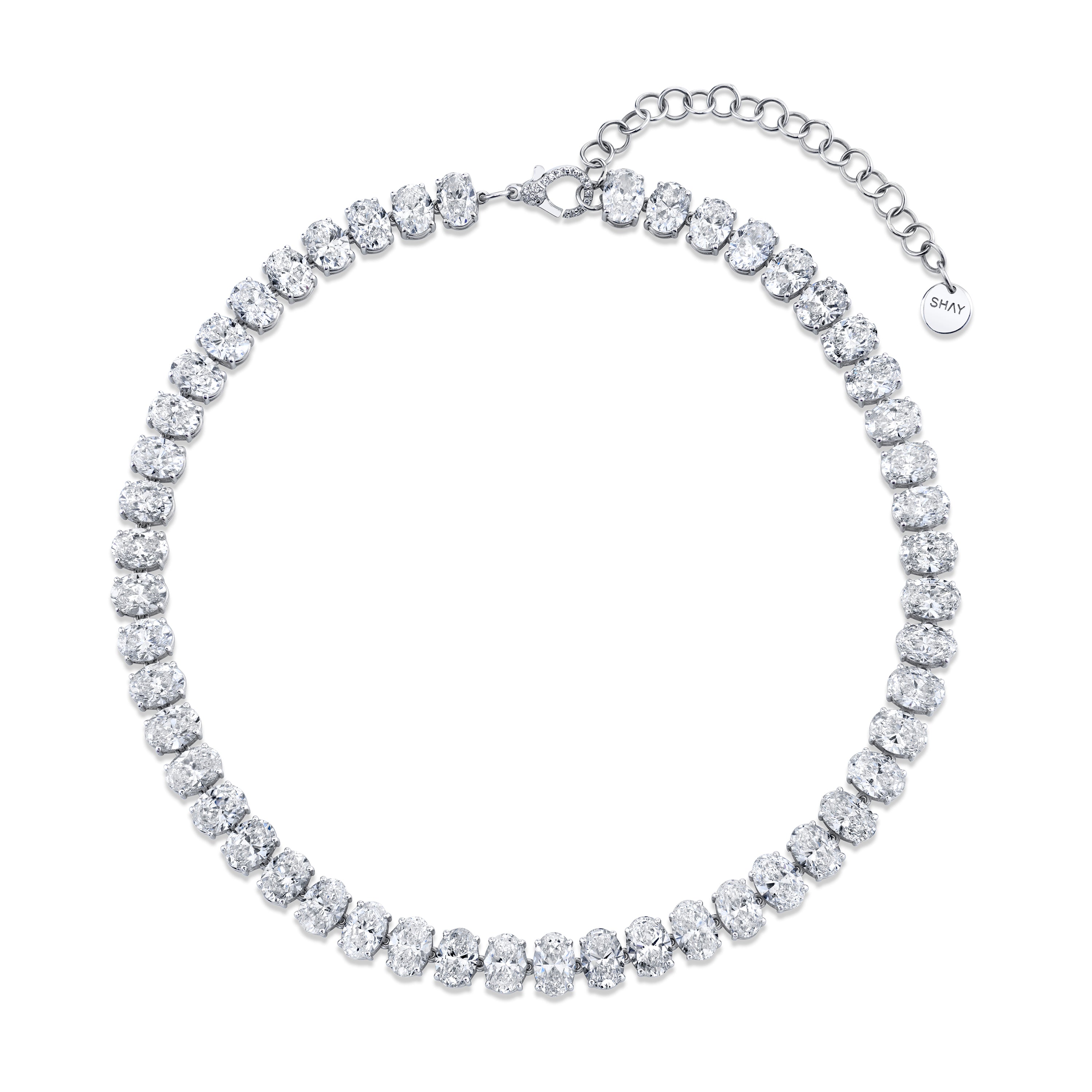 SHAY Diamond Oval Tennis Necklace, 52ct, 18k gold, detail view