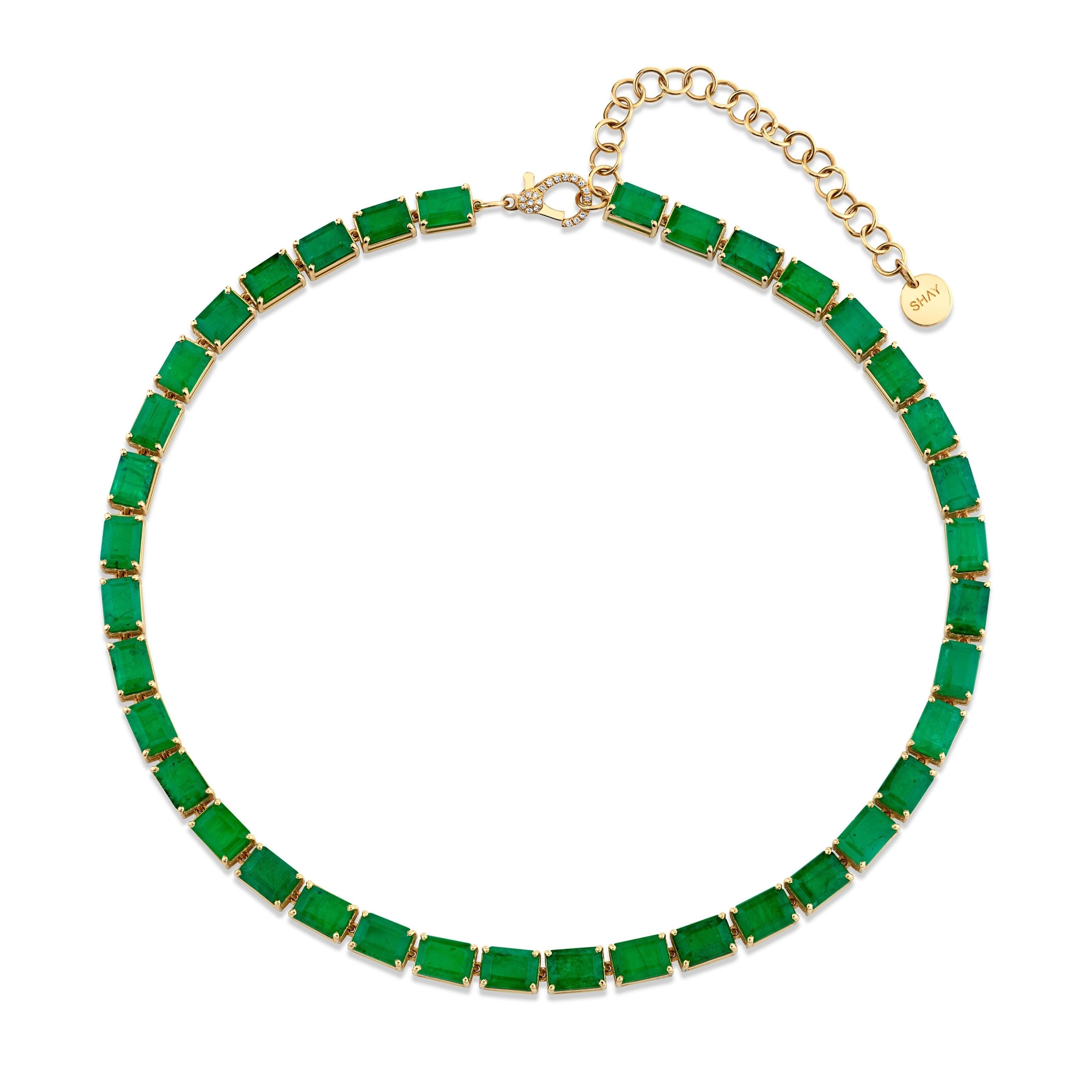 READY TO SHIP EMERALD EAST WEST TENNIS NECKLACE