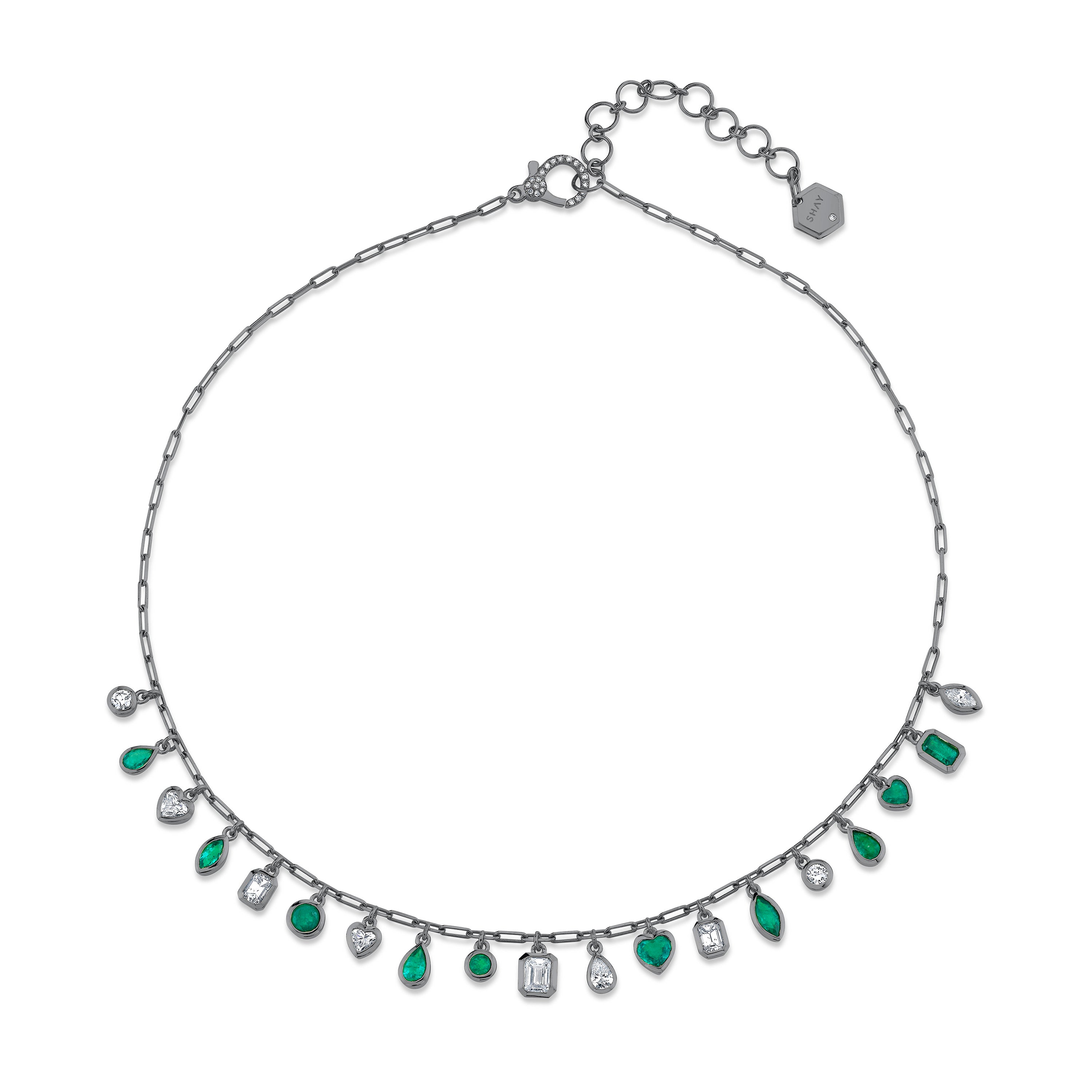 EMERALD & DIAMOND MIXED DROP NECKLACE