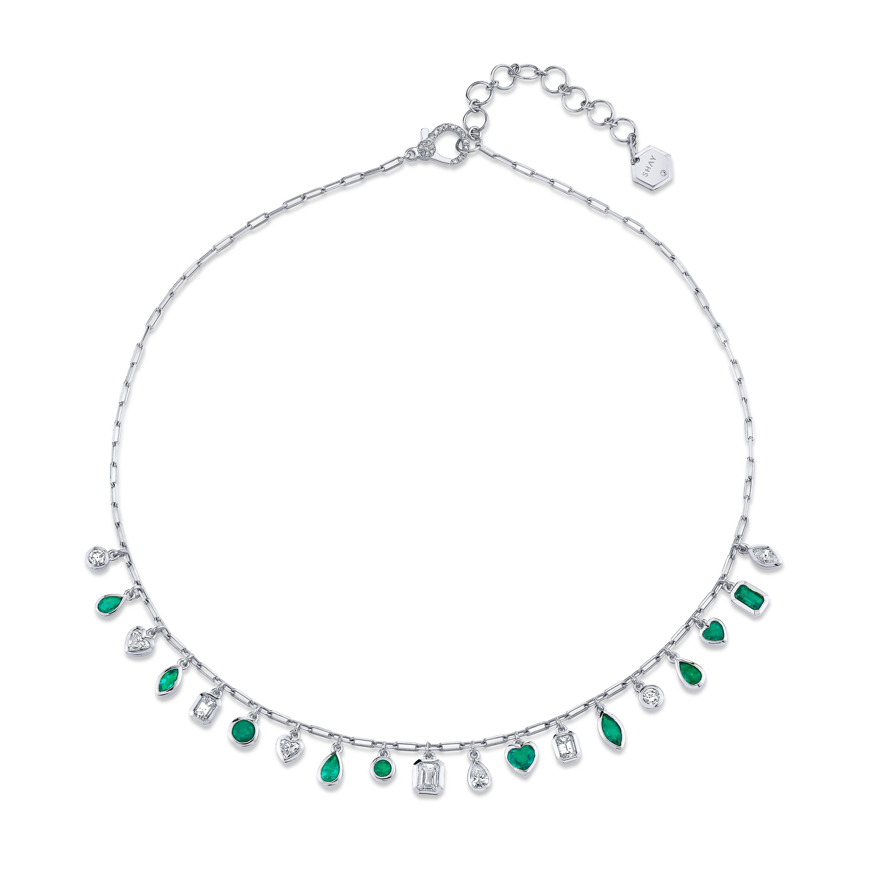 EMERALD & DIAMOND MIXED DROP NECKLACE