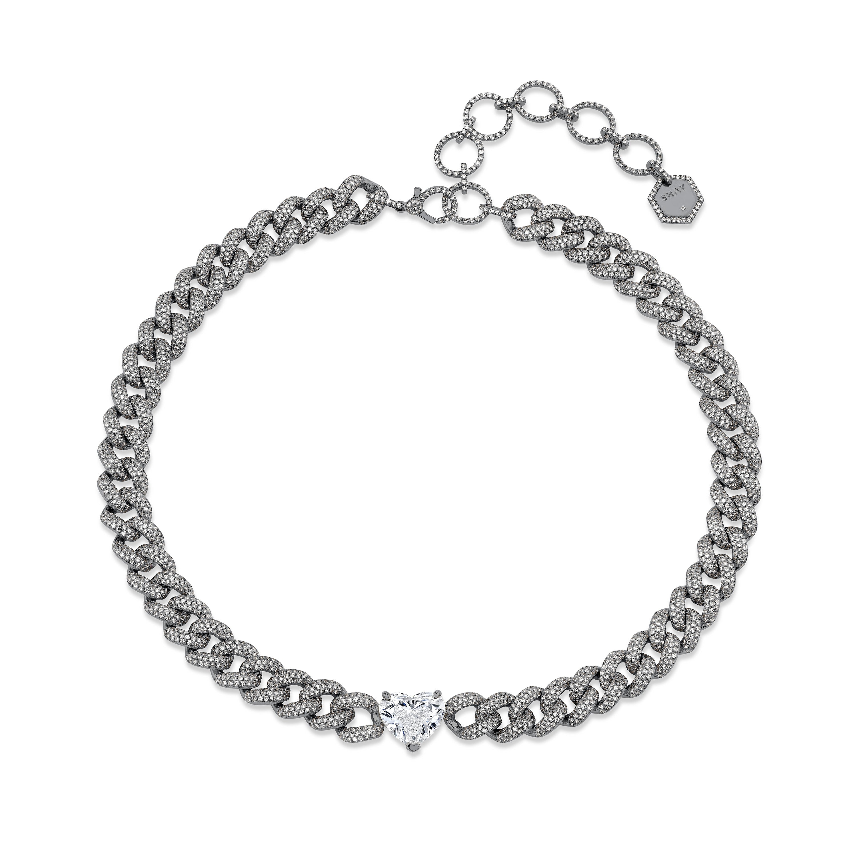 SHAY Grand Diamond Heart Link Necklace, 21ct, 18k gold, additional view 2