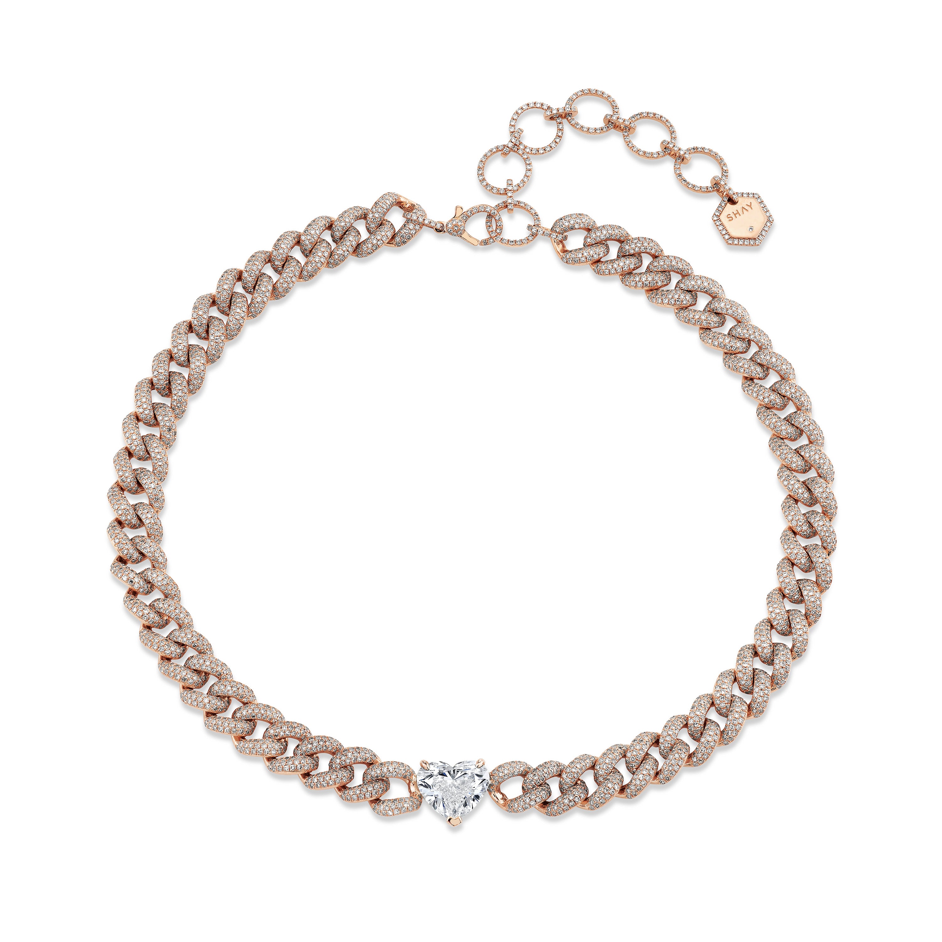 SHAY Grand Diamond Heart Link Necklace, 21ct, 18k gold, additional view