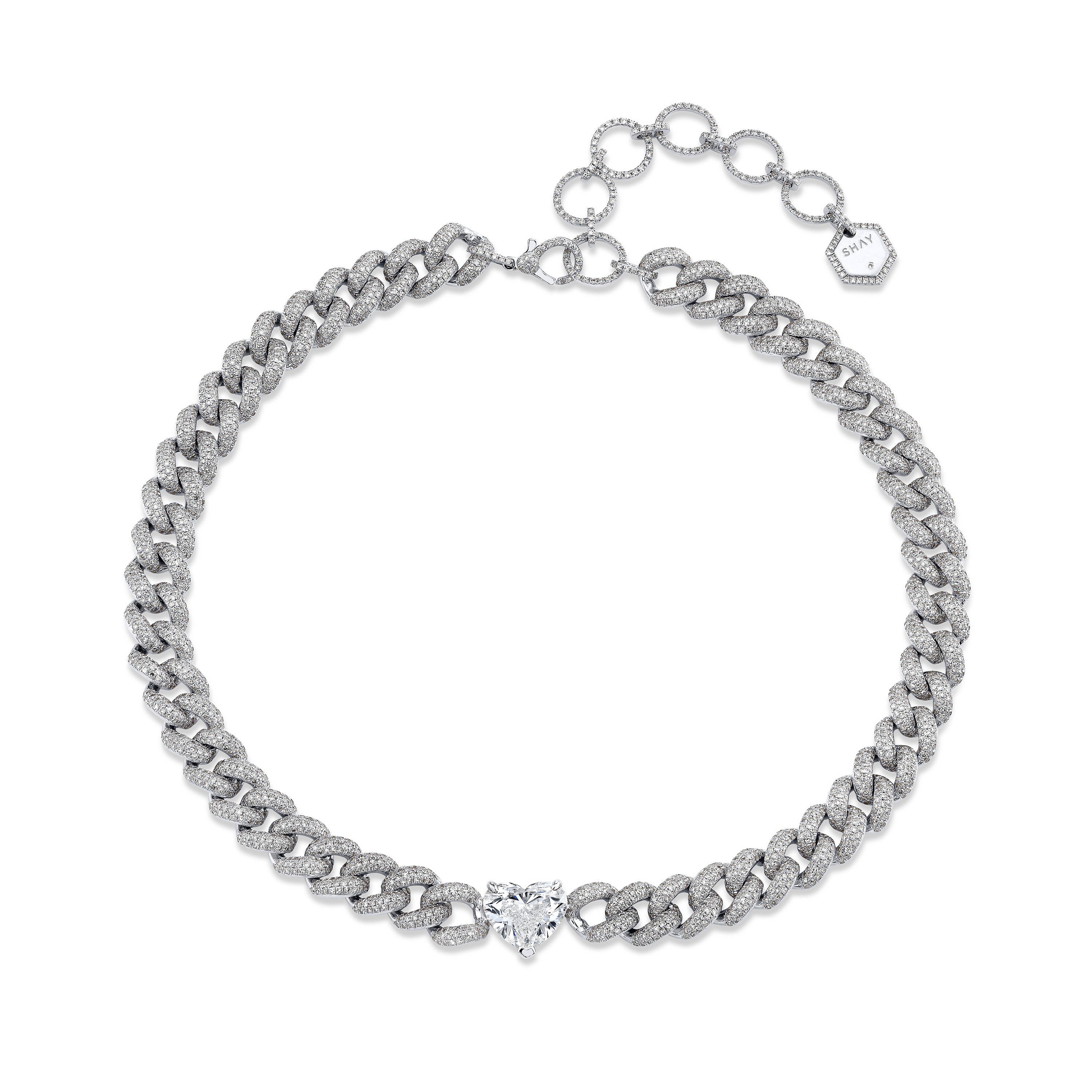SHAY Grand Diamond Heart Link Necklace, 21ct, 18k gold, side view