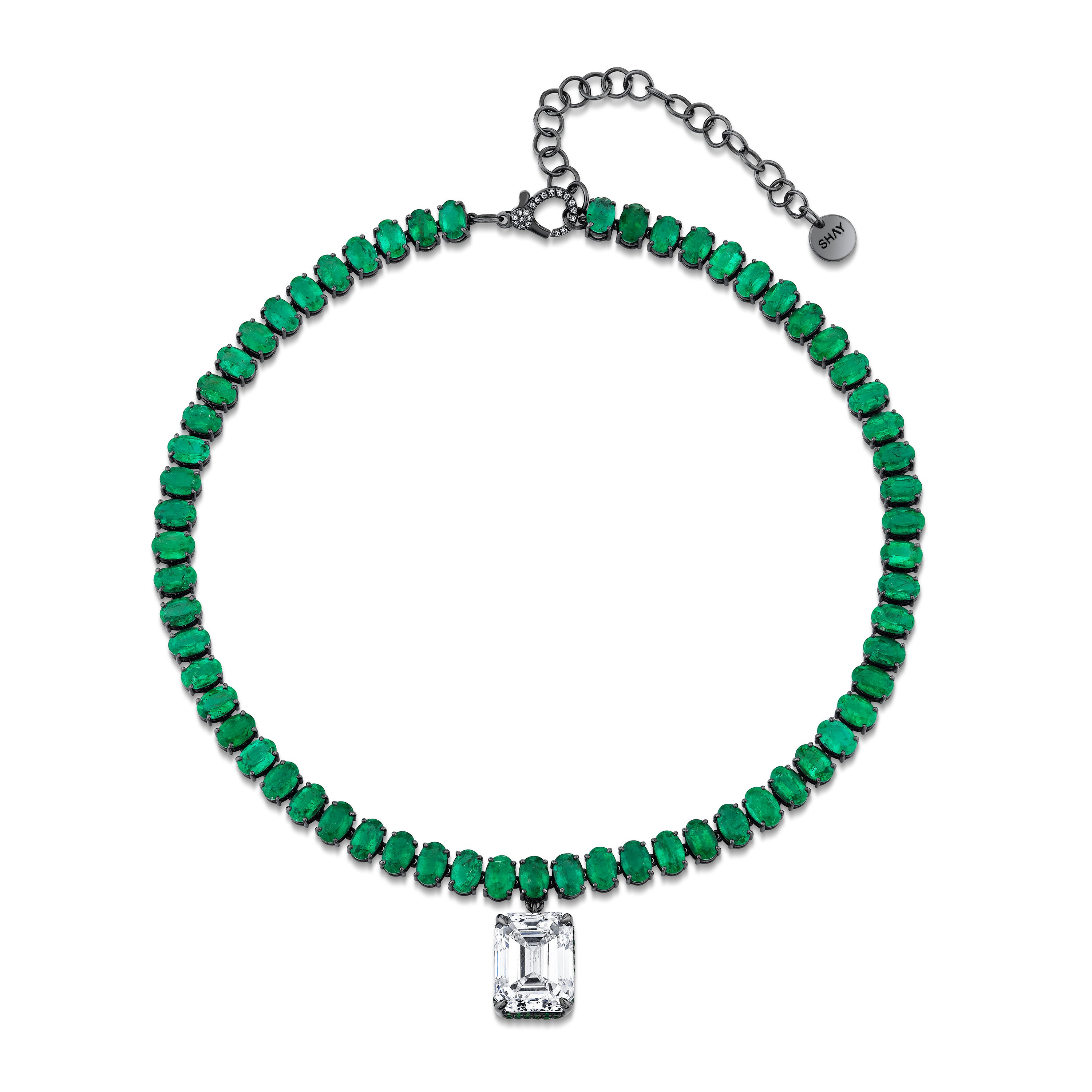 SHAY Emerald Drip Tennis Necklace, 18k gold, side view