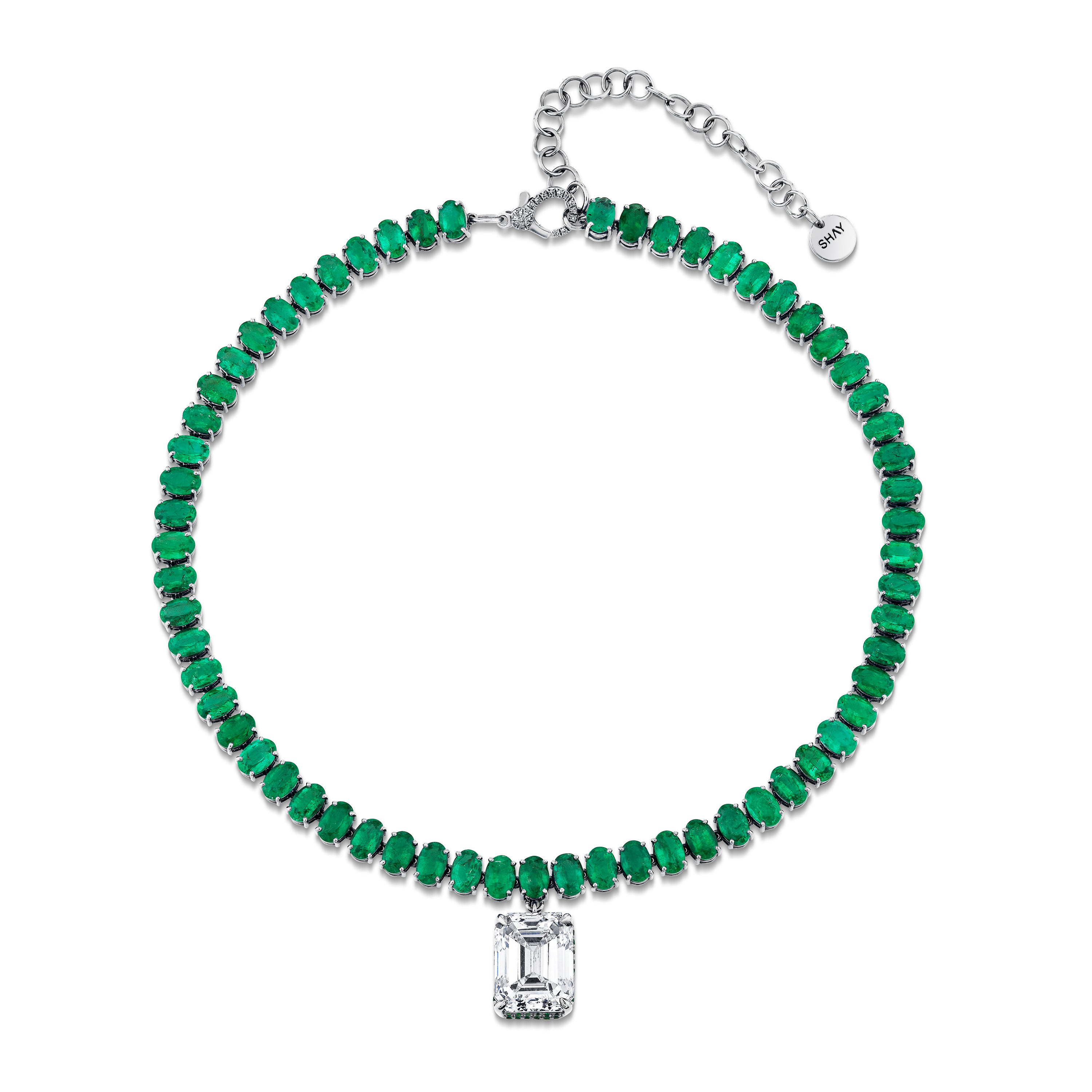 SHAY Emerald Drip Tennis Necklace, 18k gold, detail view
