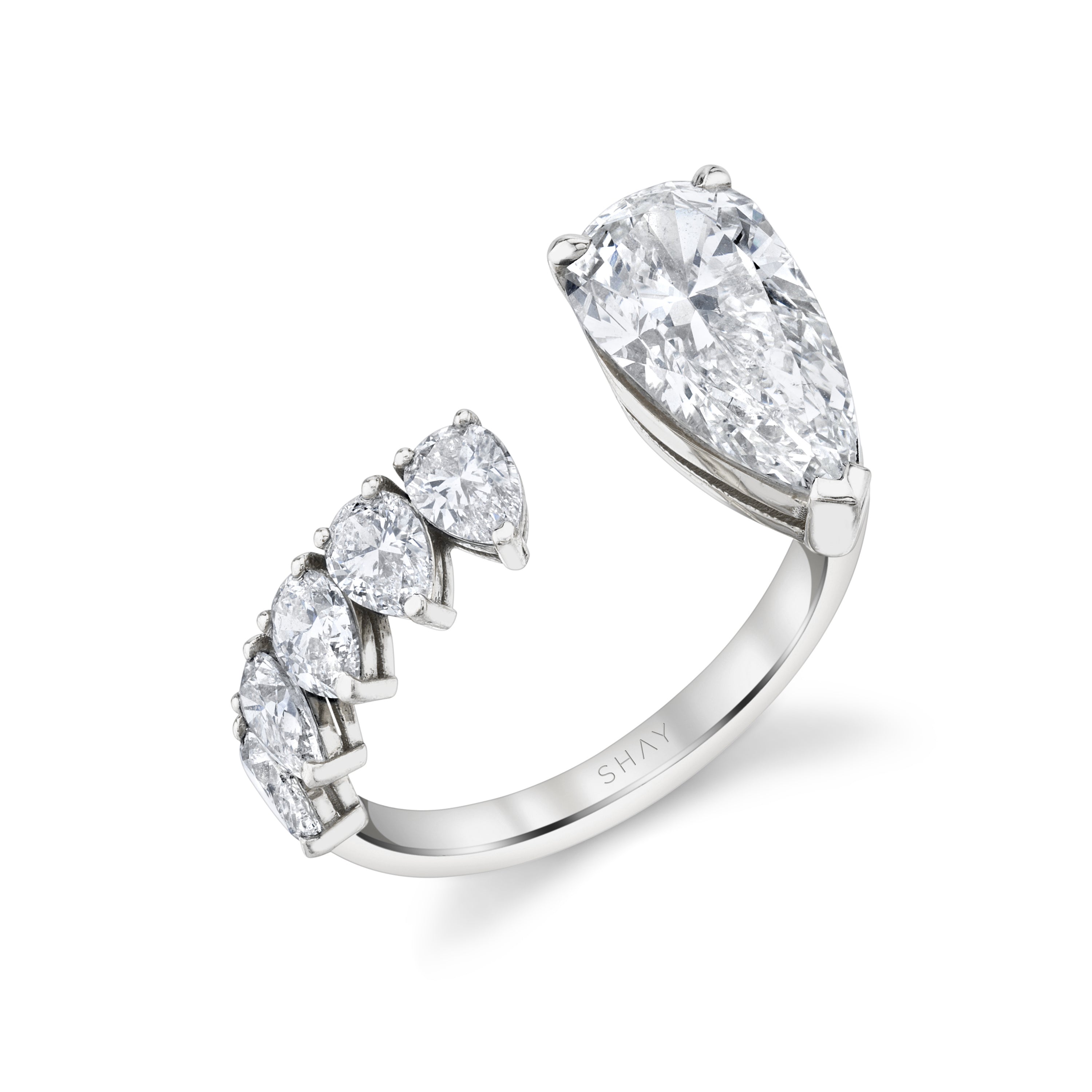 SHAY Diamond Floating Pear Ring, 2.2ct center, 18k gold, side view