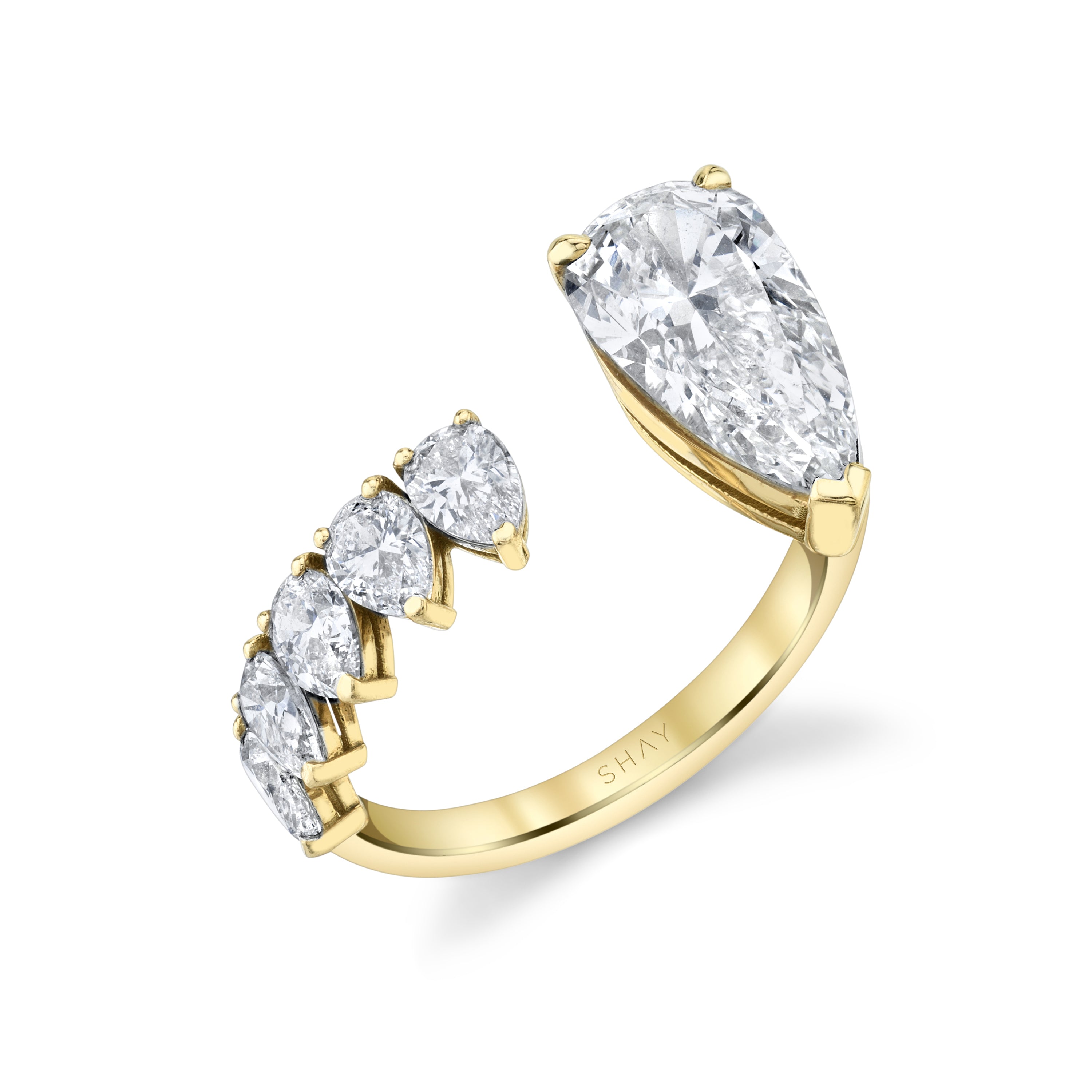 SHAY Diamond Floating Pear Ring, 2.2ct center, 18k gold, detail view