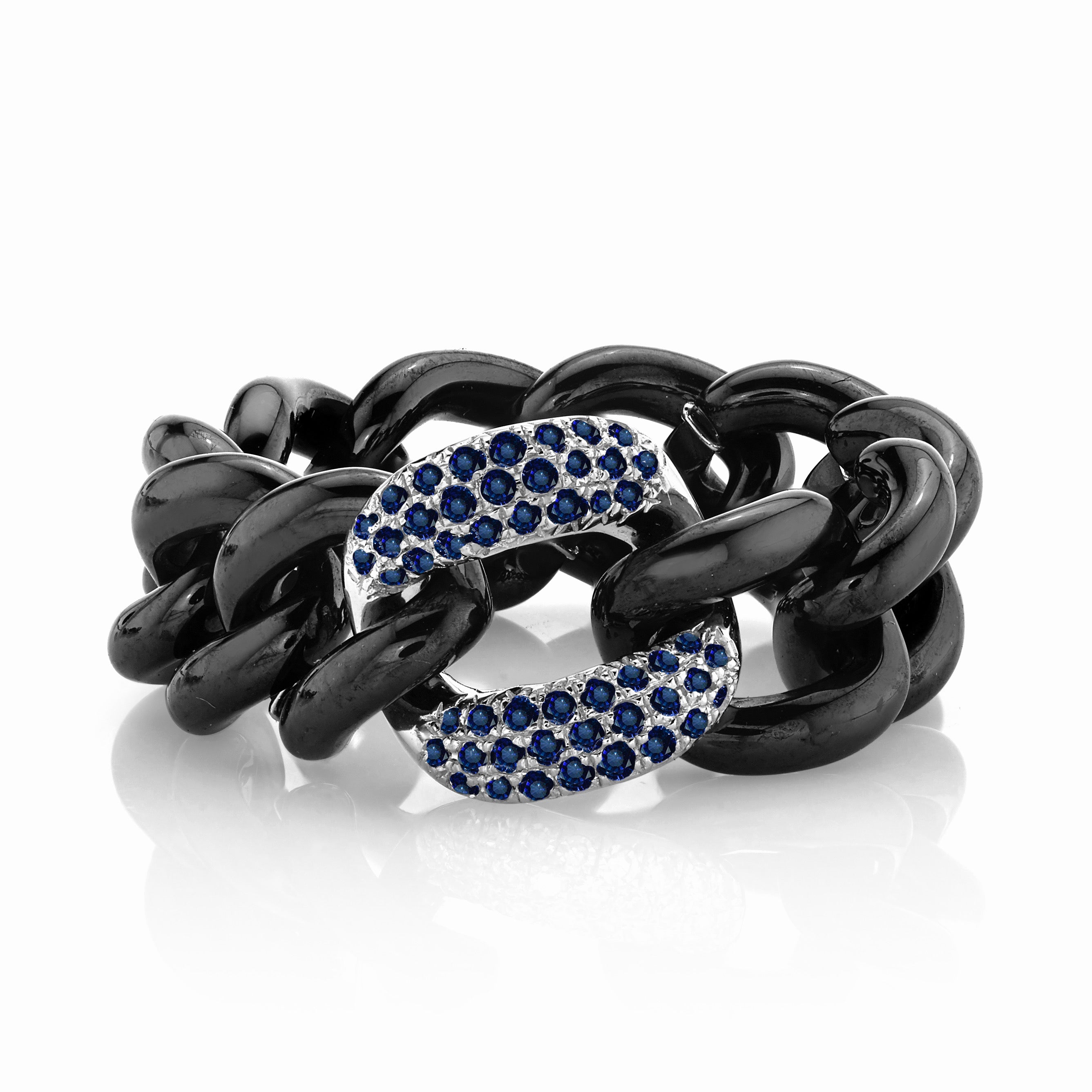 MEN'S BLUE SAPPHIRE & BLACK CERAMIC MEDIUM LINK RING