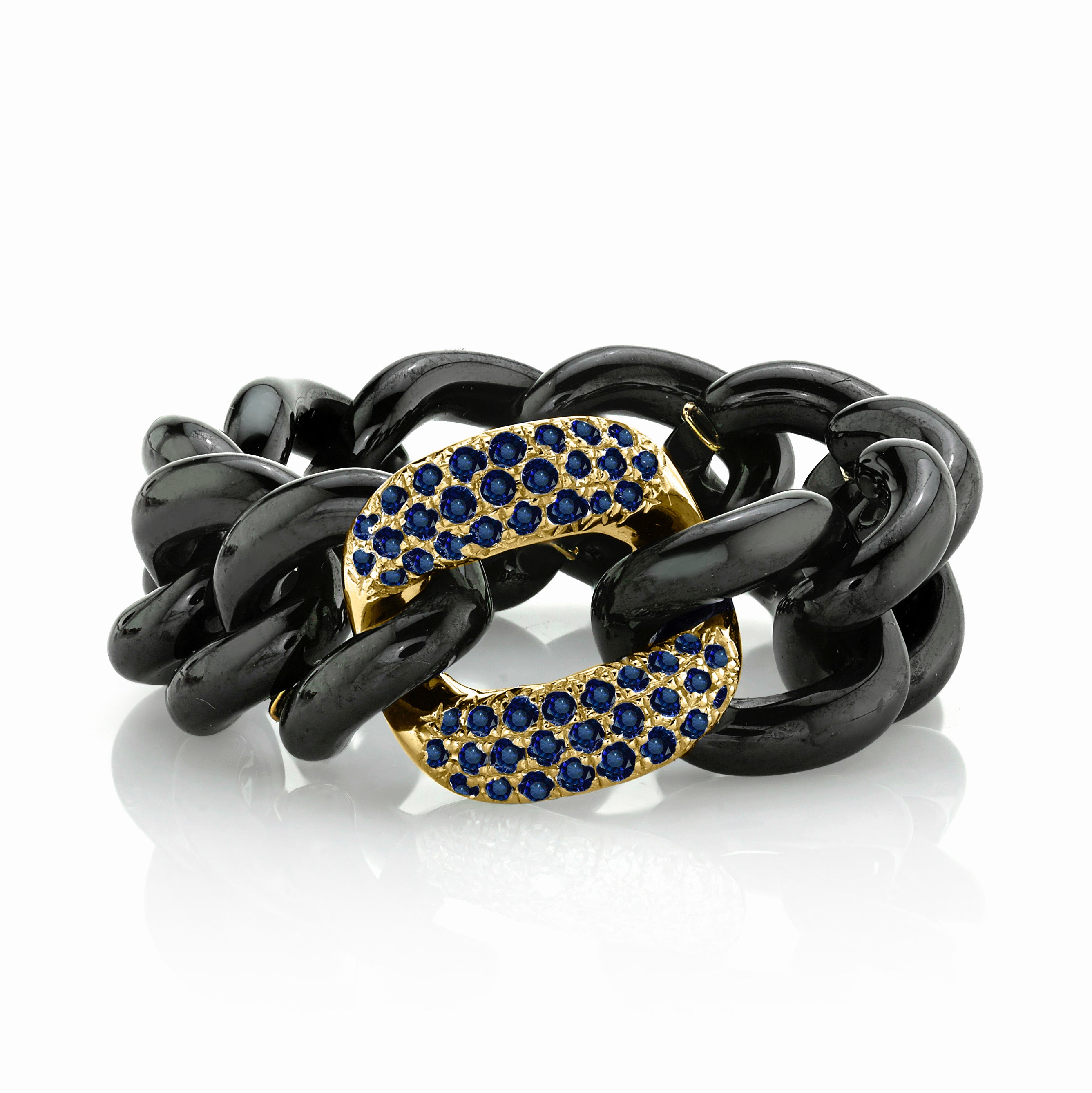 MEN'S BLUE SAPPHIRE & BLACK CERAMIC MEDIUM LINK RING