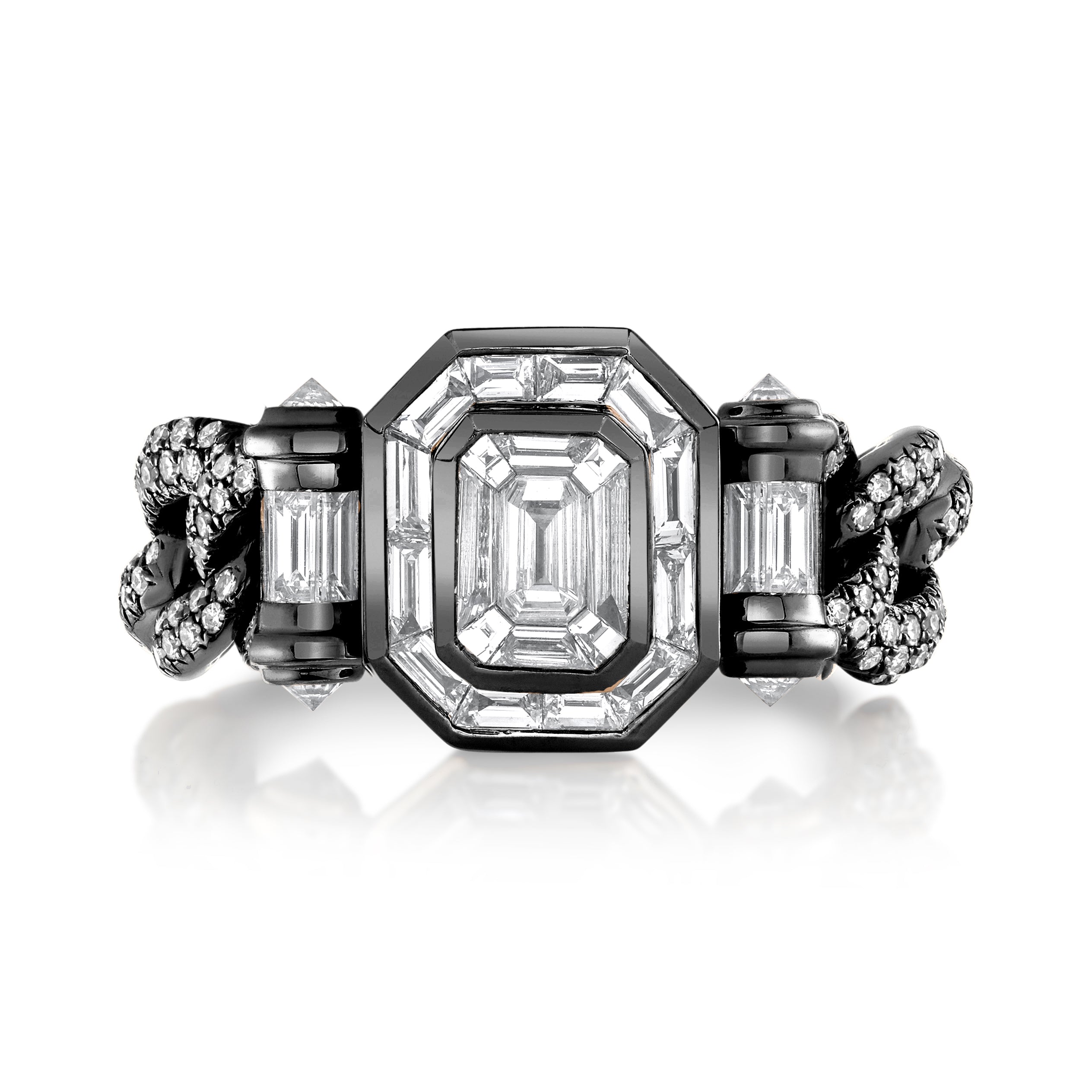 SHAY Partial Diamond Halo Medium Link Ring, 1.97ct, 18k gold, additional view