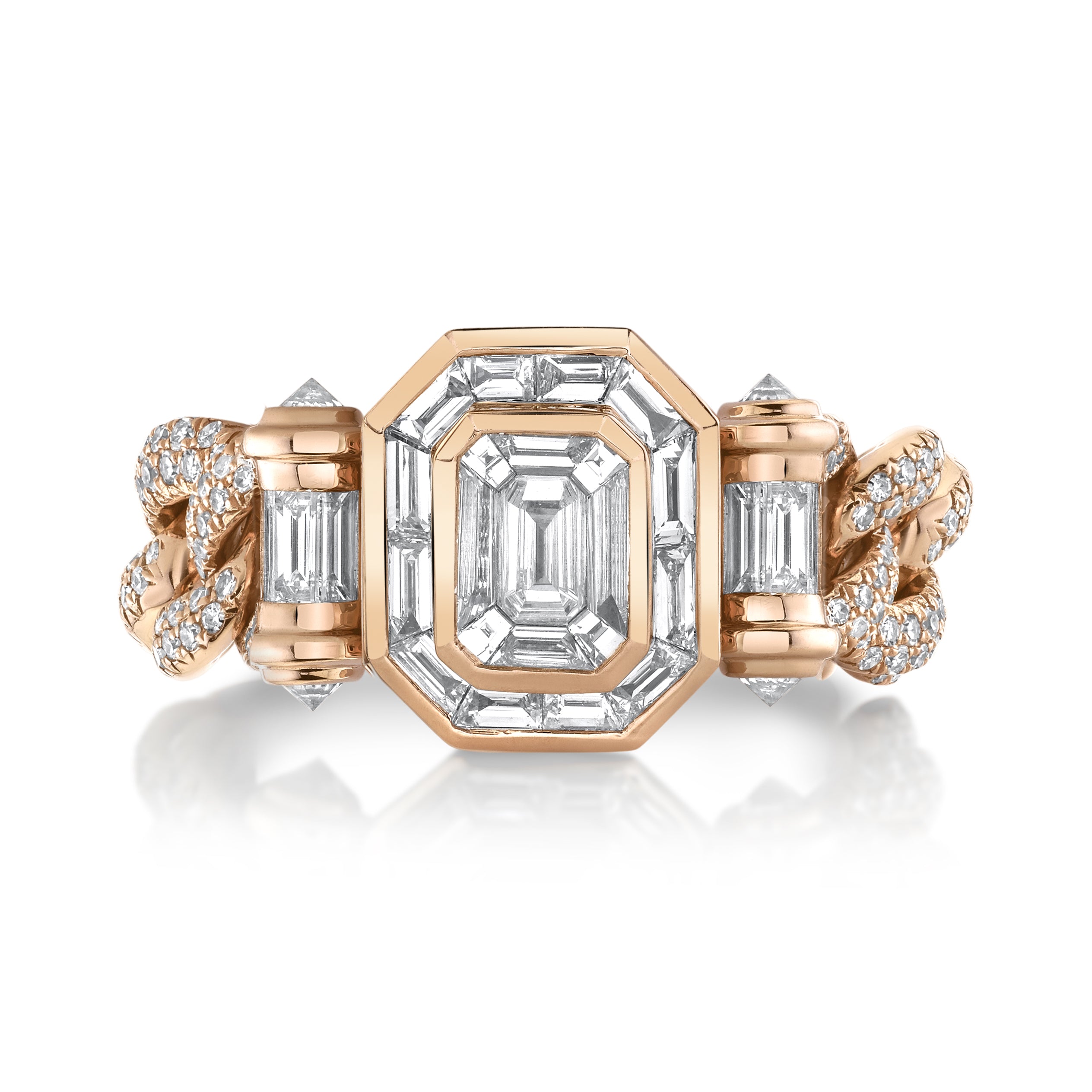 SHAY Partial Diamond Halo Medium Link Ring, 1.97ct, 18k gold, detail view