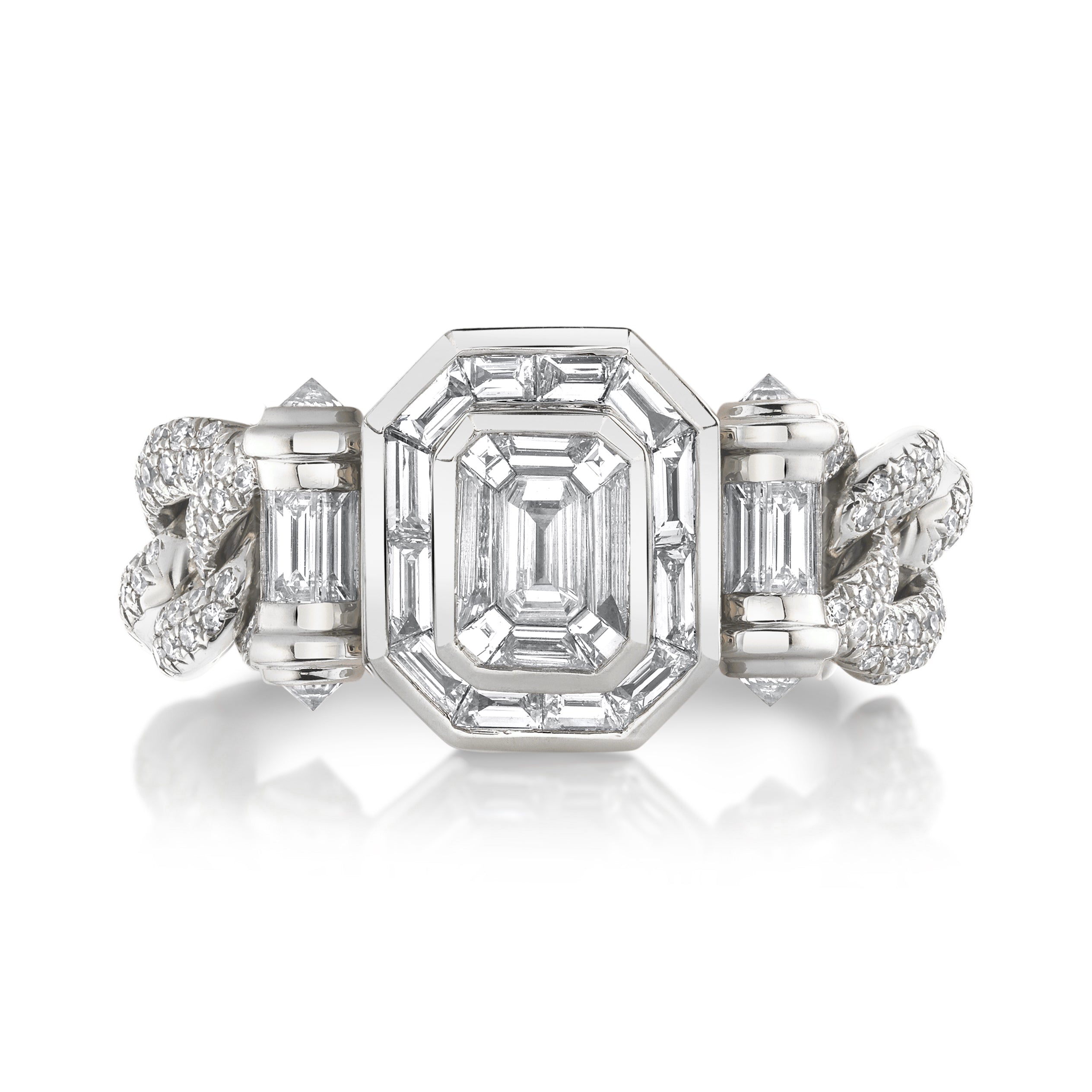SHAY Partial Diamond Halo Medium Link Ring, 1.97ct, 18k gold, side view