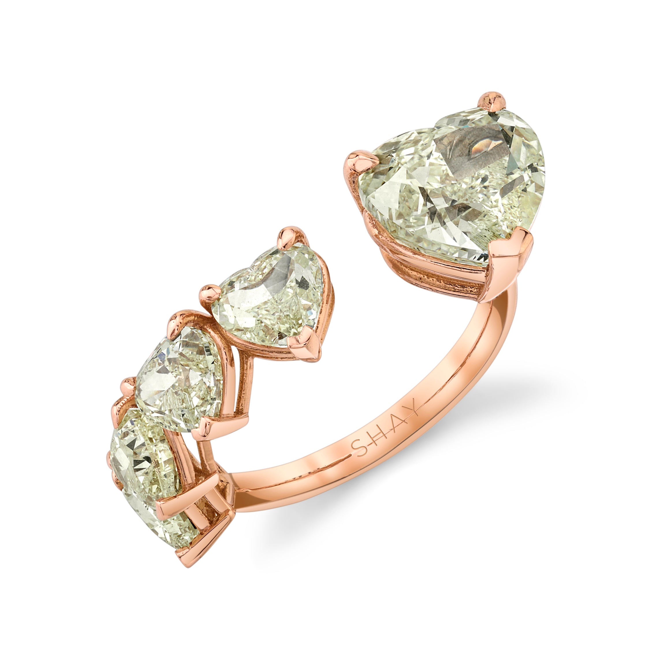 SHAY Yellow Diamond Floating Heart Ring, 3.64ct center, 18k gold, detail view