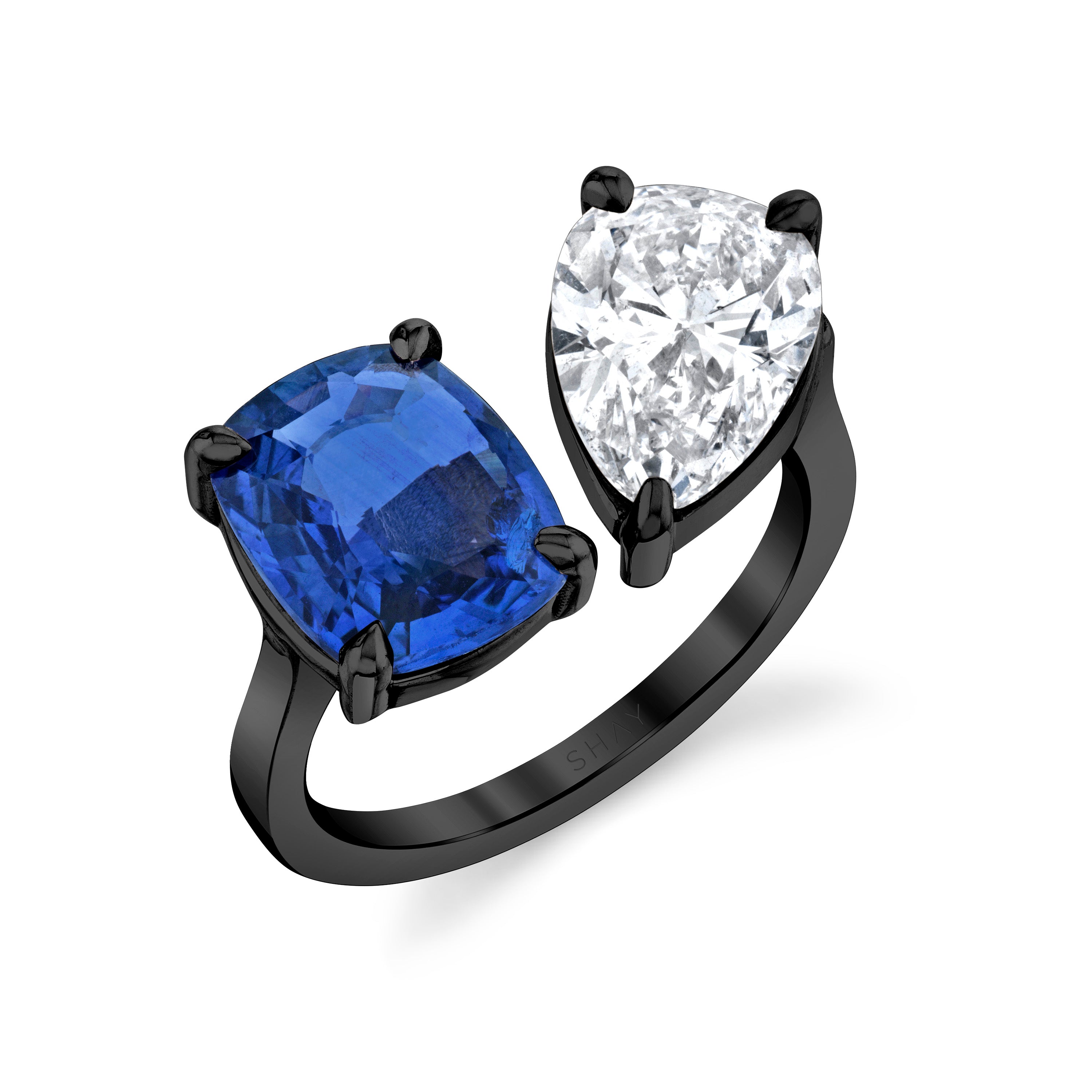 SHAY Diamond & Blue Sapphire Twin Ring, 4.48ct, 18k gold, additional view 2