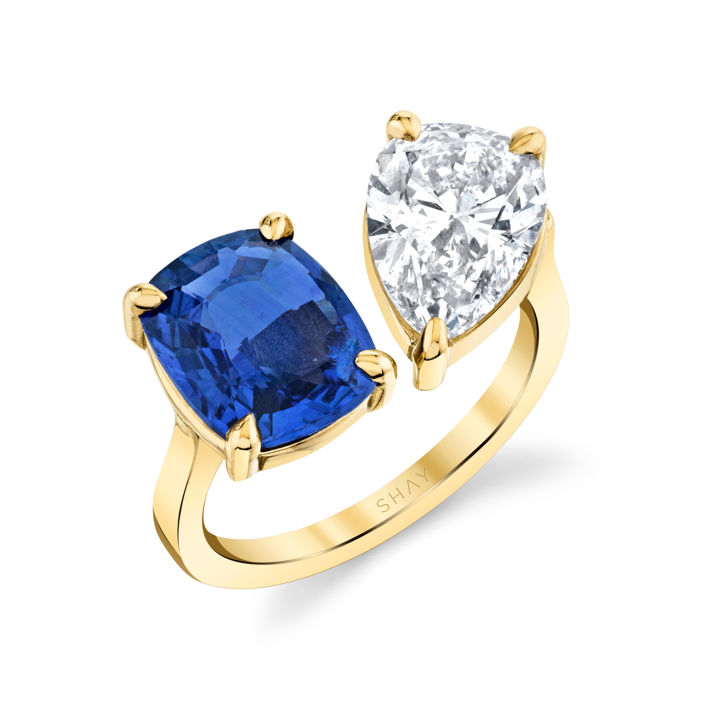 SHAY Diamond & Blue Sapphire Twin Ring, 4.48ct, 18k gold, side view