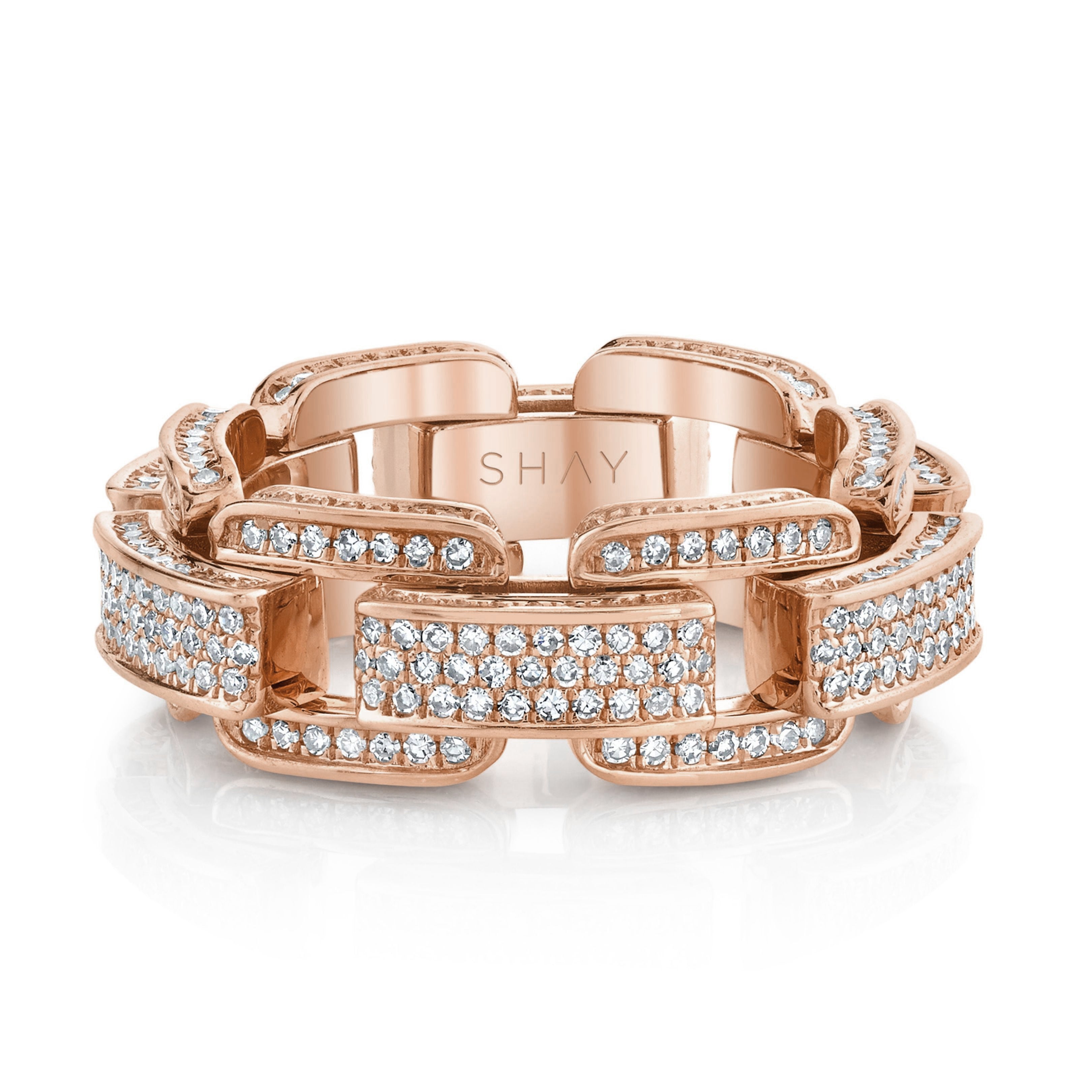 SHAY Ready to Ship Diamond Pave Deco Link Ring, 1.88ct, 18k gold, side view