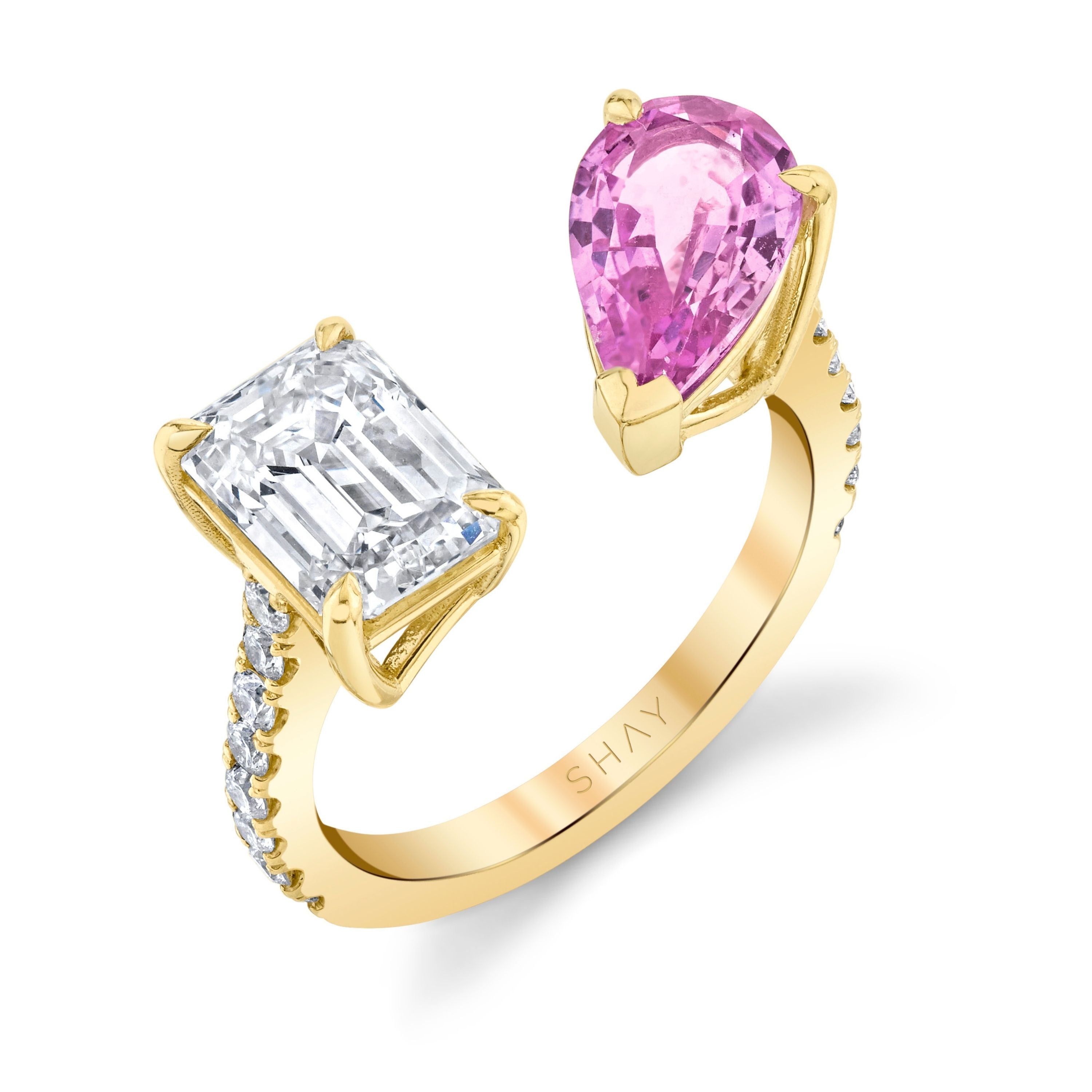 SHAY Pink Sapphire & Diamond Twin Ring, 1.98ct, 18k gold, detail view