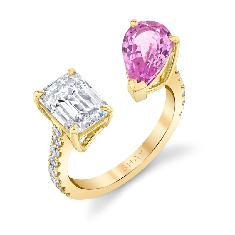 READY TO SHIP PINK SAPPHIRE PEAR & DIAMOND TWIN RING