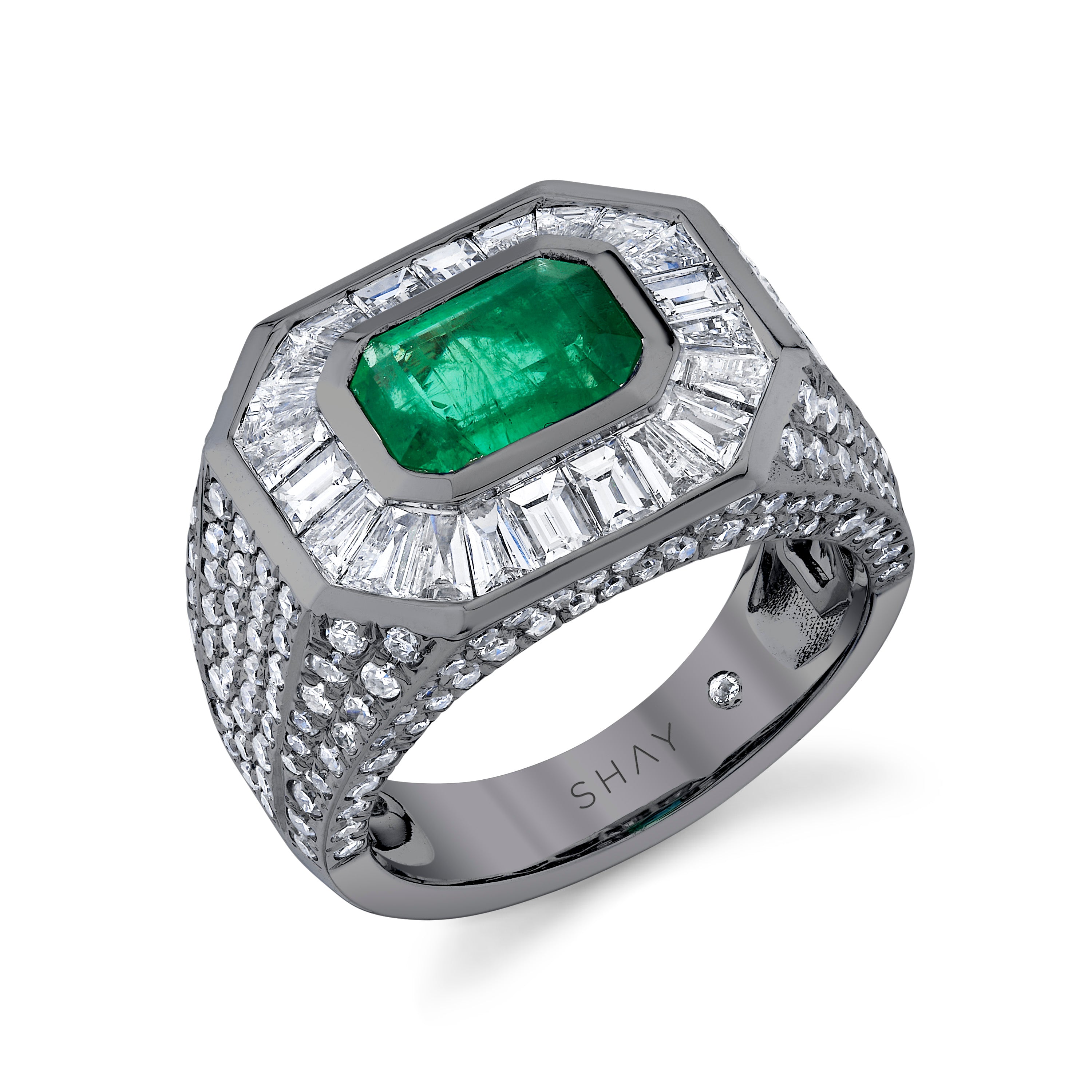 EMERALD & DIAMOND PAVE CHAMPIONSHIP PINKY RING