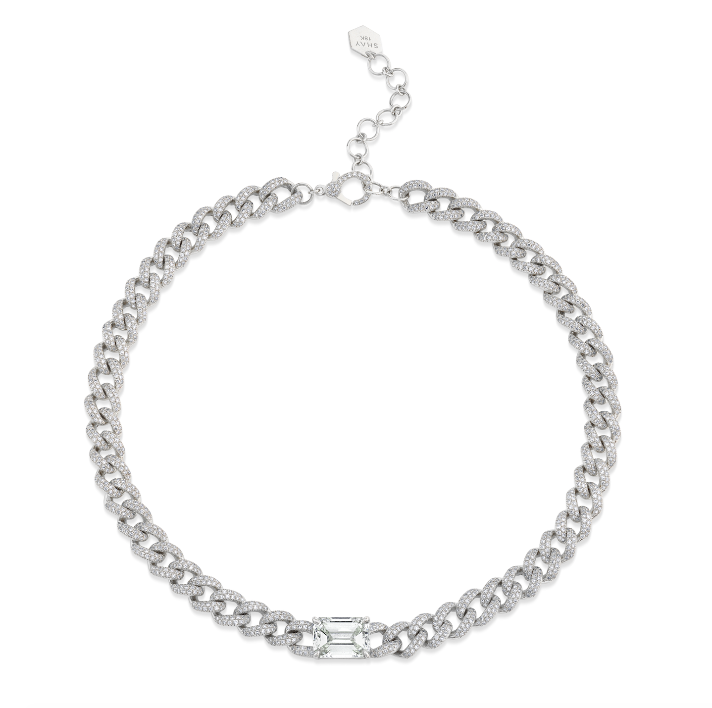 SHAY Diamond Emerald Cut Medium Link Necklace, 4.3ct center, 18k gold, additional view