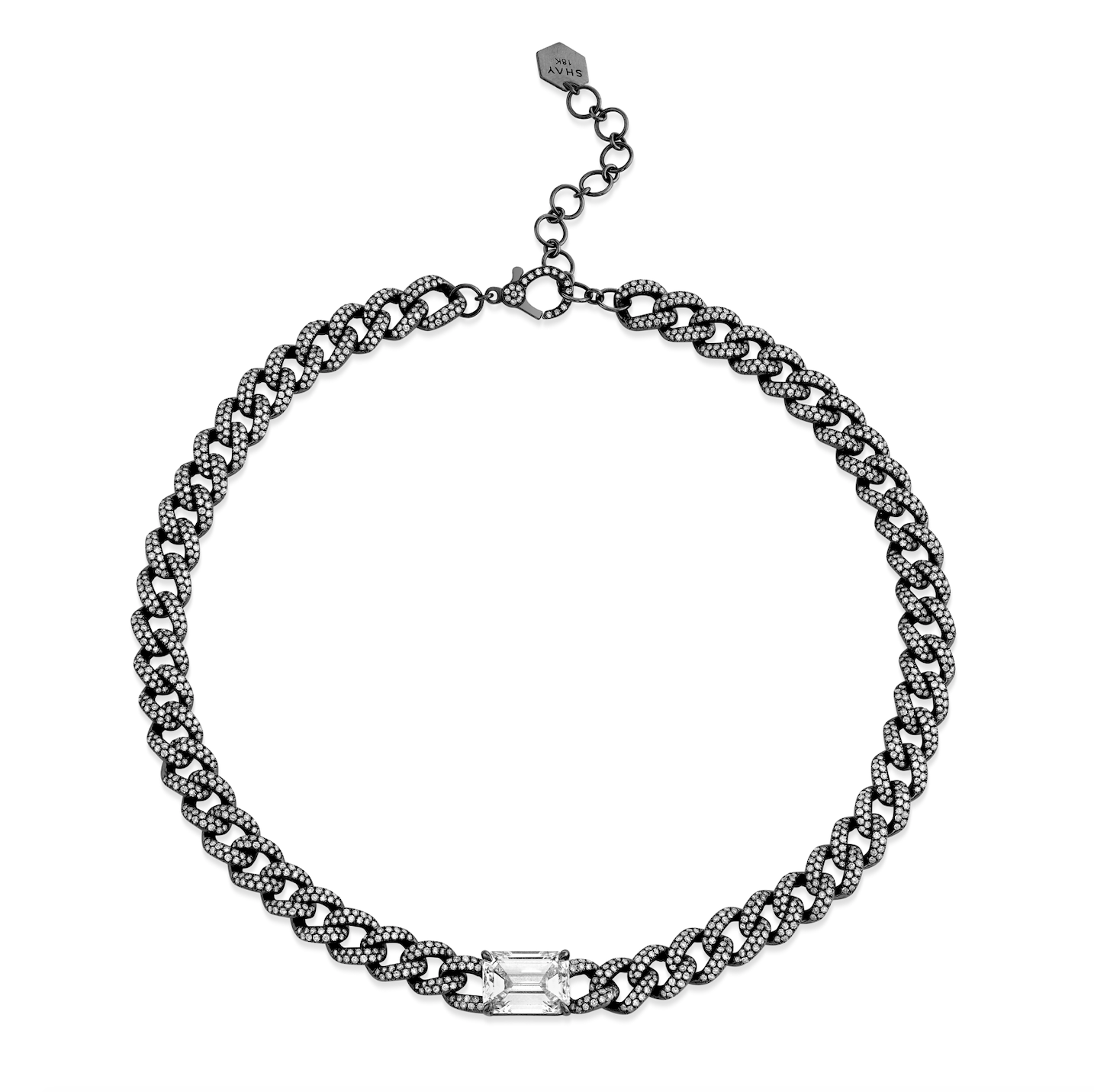 SHAY Diamond Emerald Cut Medium Link Necklace, 4.3ct center, 18k gold, additional view 2