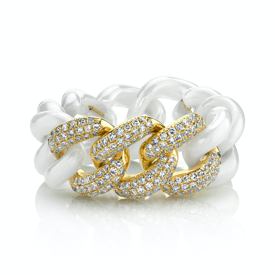 WHITE CERAMIC PAVE ESSENTIAL LINK RING