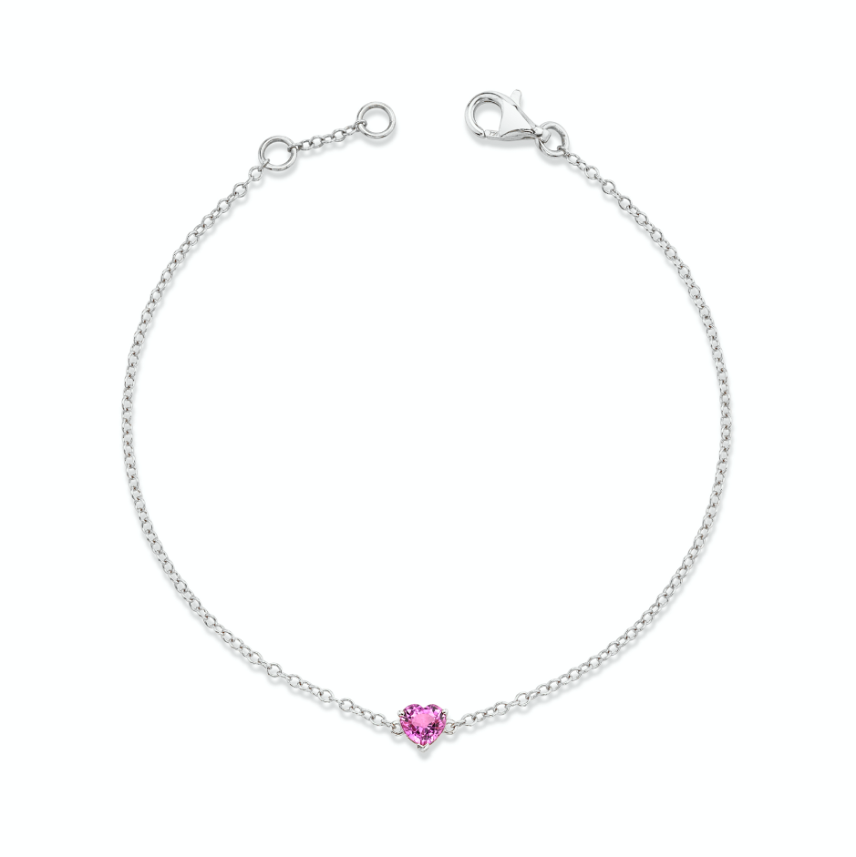 Pink Sapphire Baby Heart Bracelet White Gold Pink Sapphire 6.5