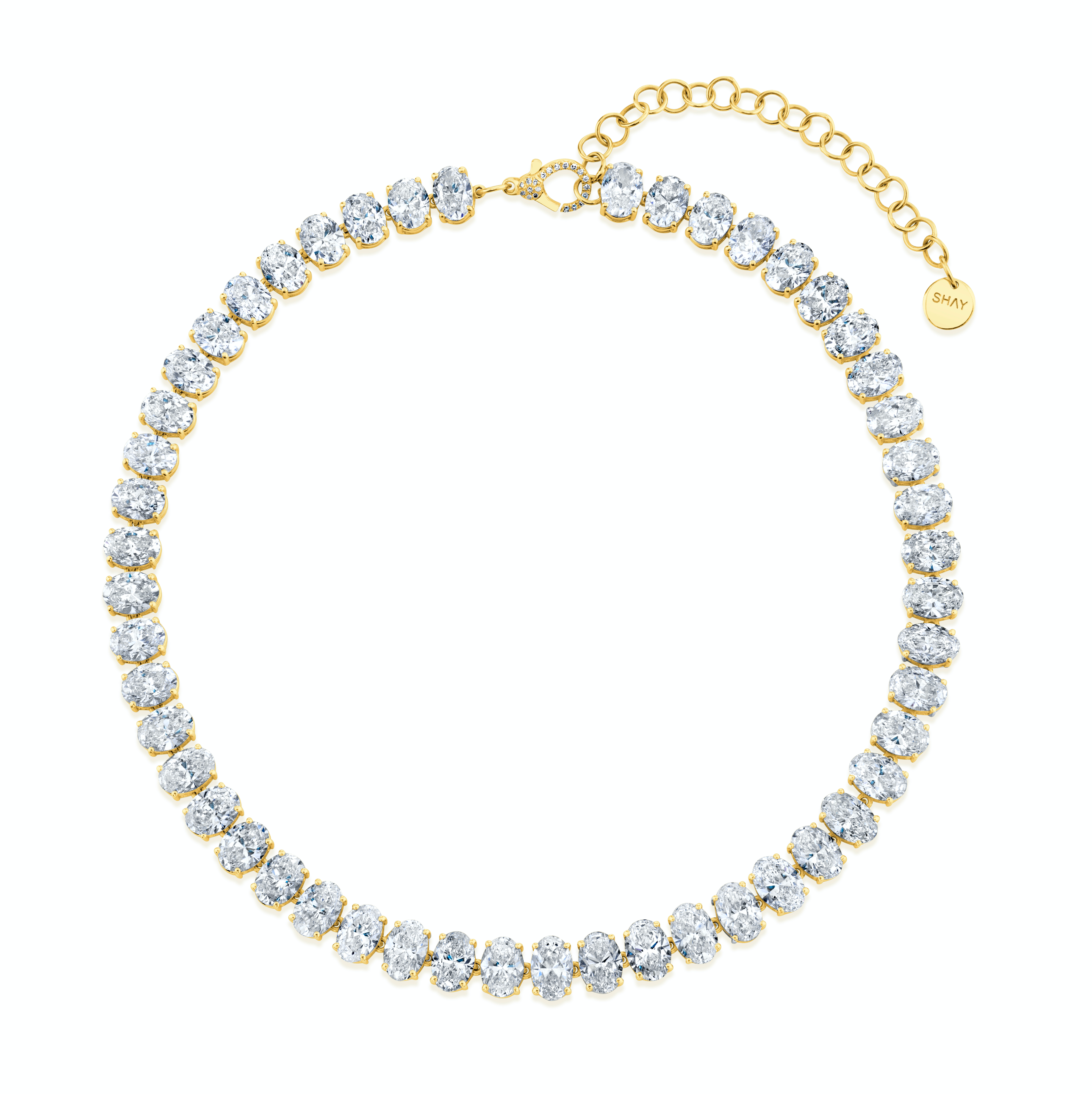 SHAY Diamond Oval Tennis Necklace, 52ct, 18k gold, side view