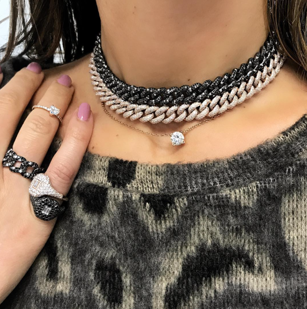 SHAY Ready to Ship Black Diamond Twinkle Choker, 18k gold, side view