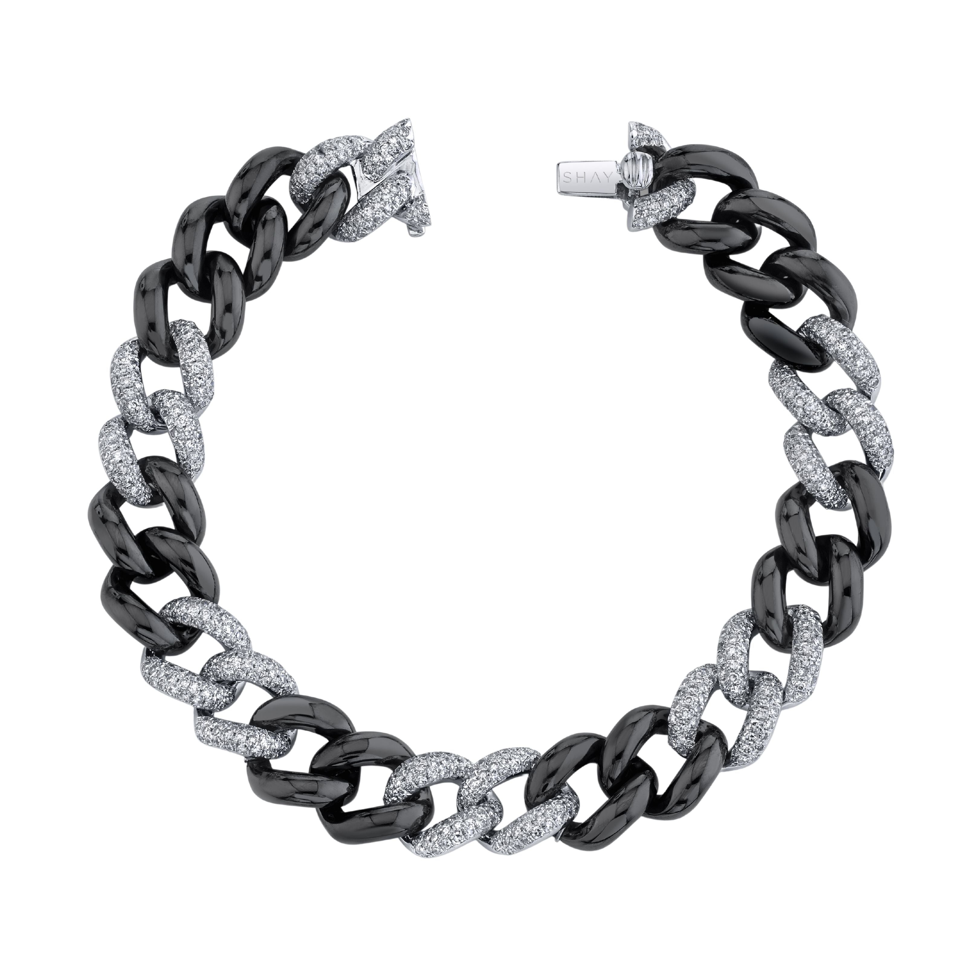SHAY Ready to Ship Double Pave & Ceramic Essential Link Bracelet, 2.68ct, 18k gold, primary view