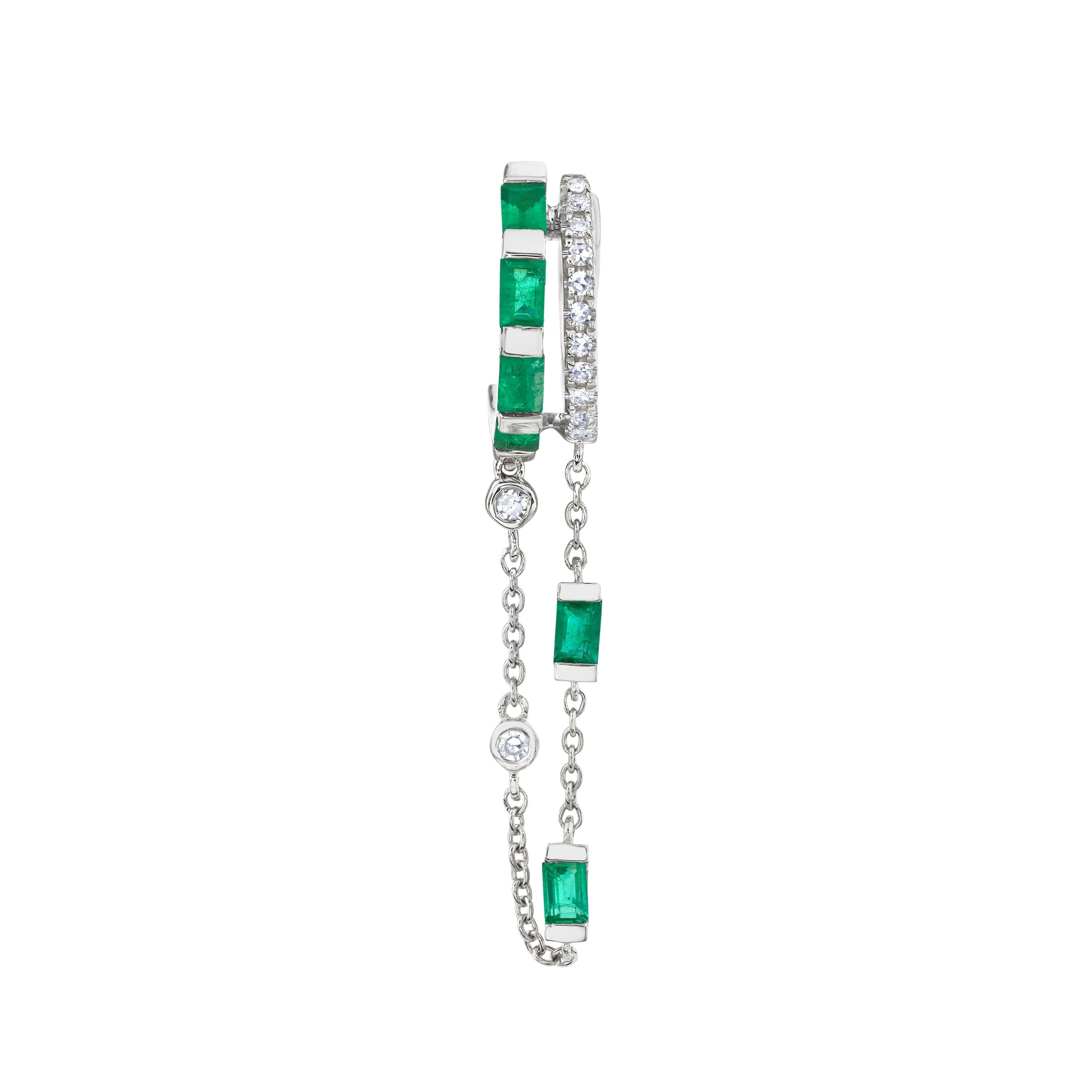 SINGLE EMERALD & DIAMOND DOUBLE FRINGE HUGGIE