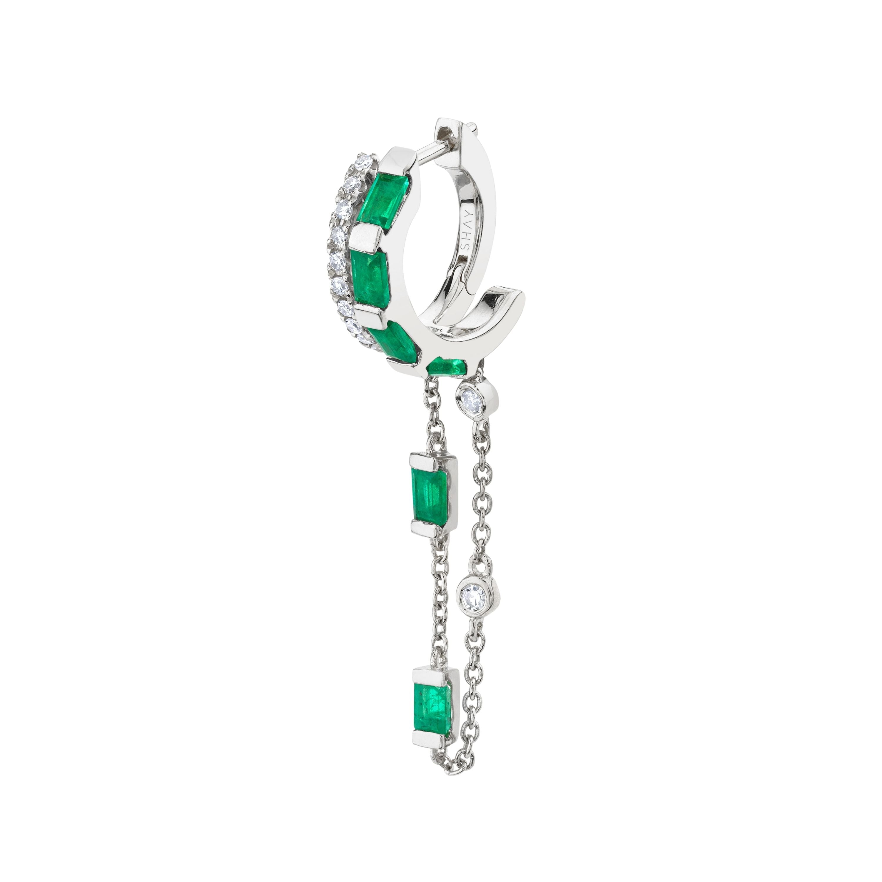 SINGLE EMERALD & DIAMOND DOUBLE FRINGE HUGGIE