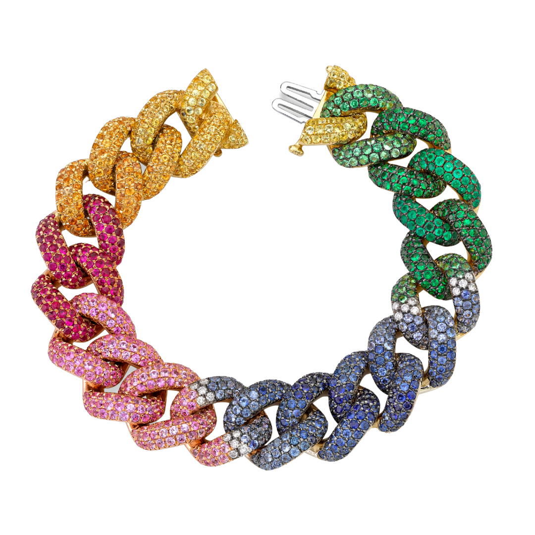 SHAY Ready to Ship Rainbow Pave Jumbo Link Bracelet, 18k gold, primary view