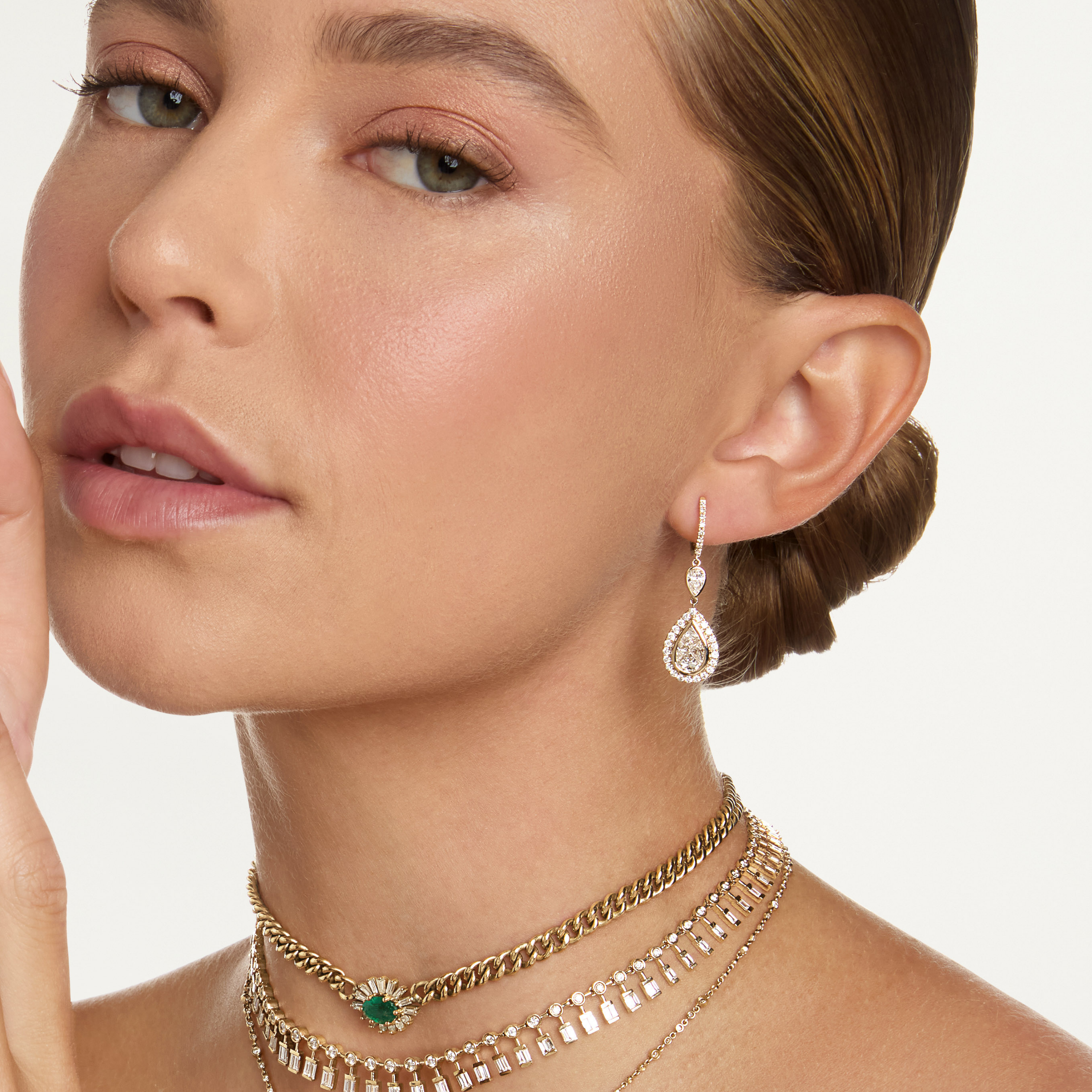 DIAMOND DOUBLE PEAR DROP EARRINGS