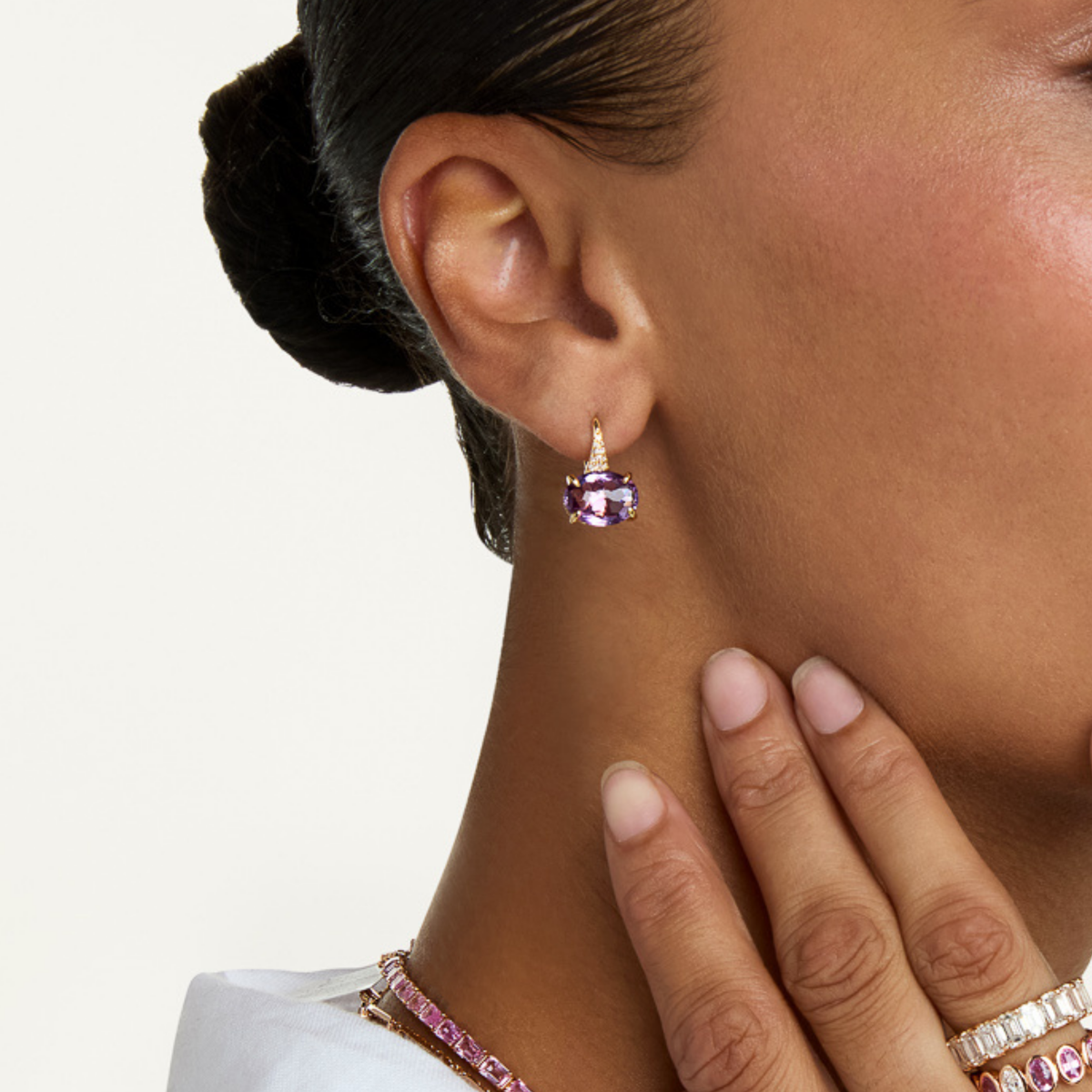 READY TO SHIP AMETHYST & DIAMOND OVAL GEM DROP EARRINGS