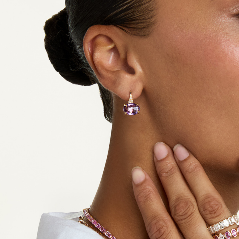READY TO SHIP AMETHYST & DIAMOND OVAL GEM DROP EARRINGS