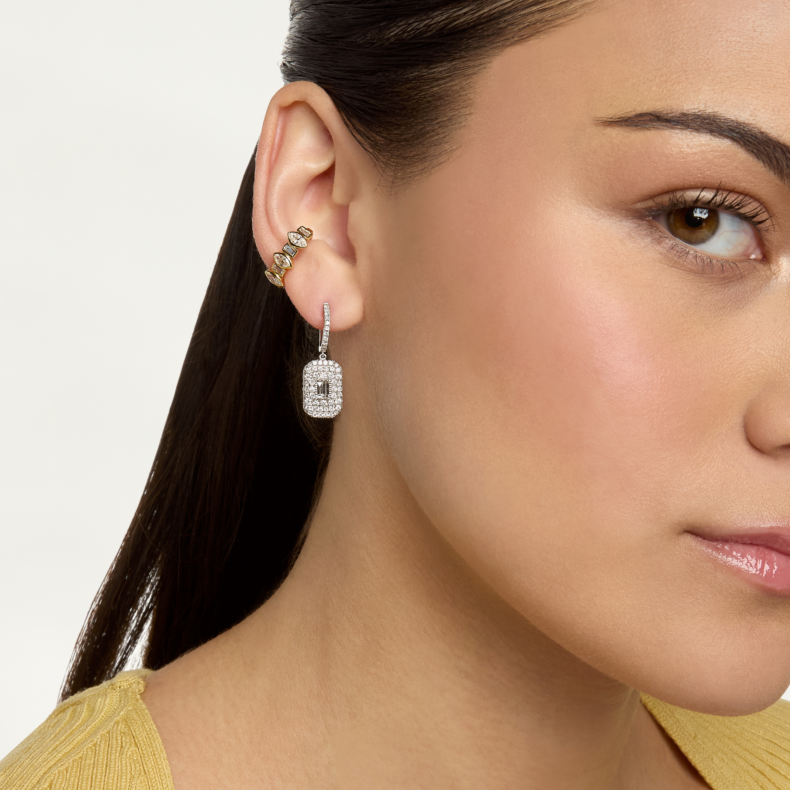 READY TO SHIP DIAMOND PAVE BAGUETTE DROP EARRINGS