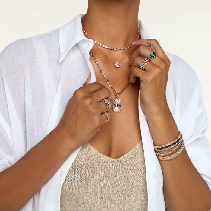PINK QUARTZ OVAL GEM DROP NECKLACE