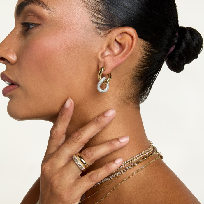 READY TO SHIP DIAMOND DOUBLE PAVE GOLD LINK EARRINGS