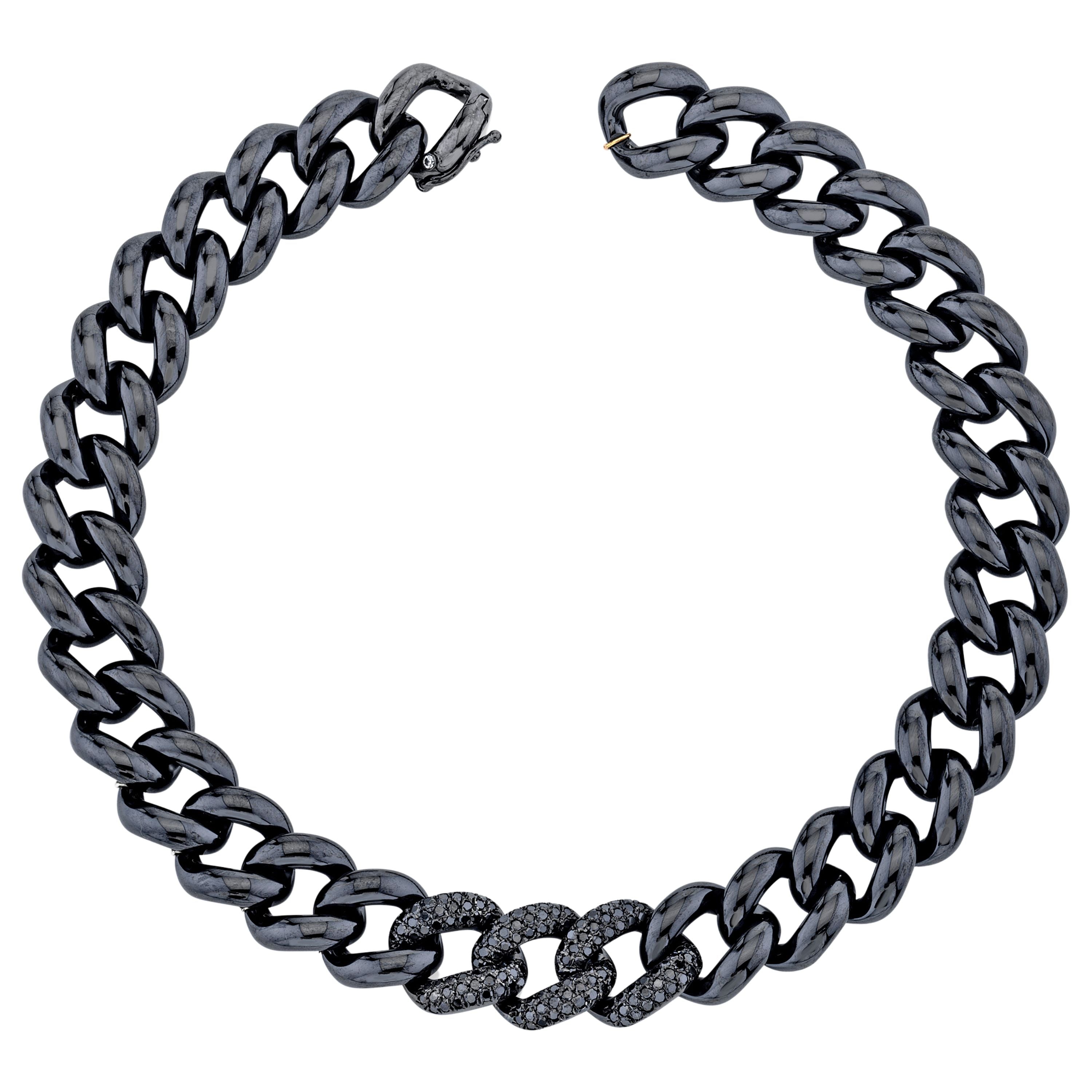 MEN'S BLACK CERAMIC TRIPLE PAVE ESSENTIAL LINK BRACELET