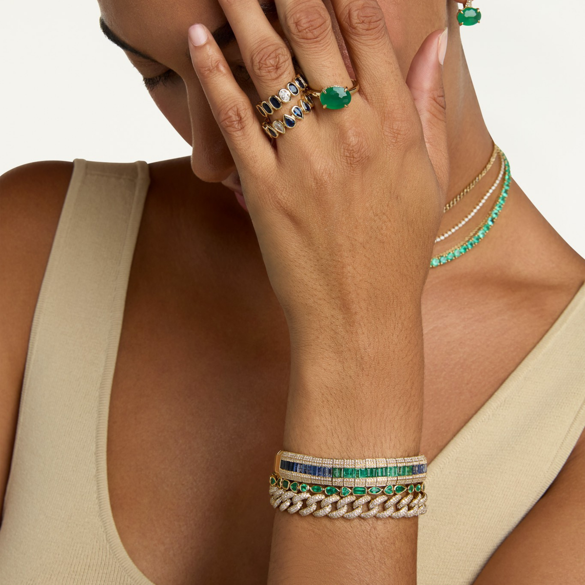 EMERALD & DIAMOND OMBRE STRETCH BRACELET