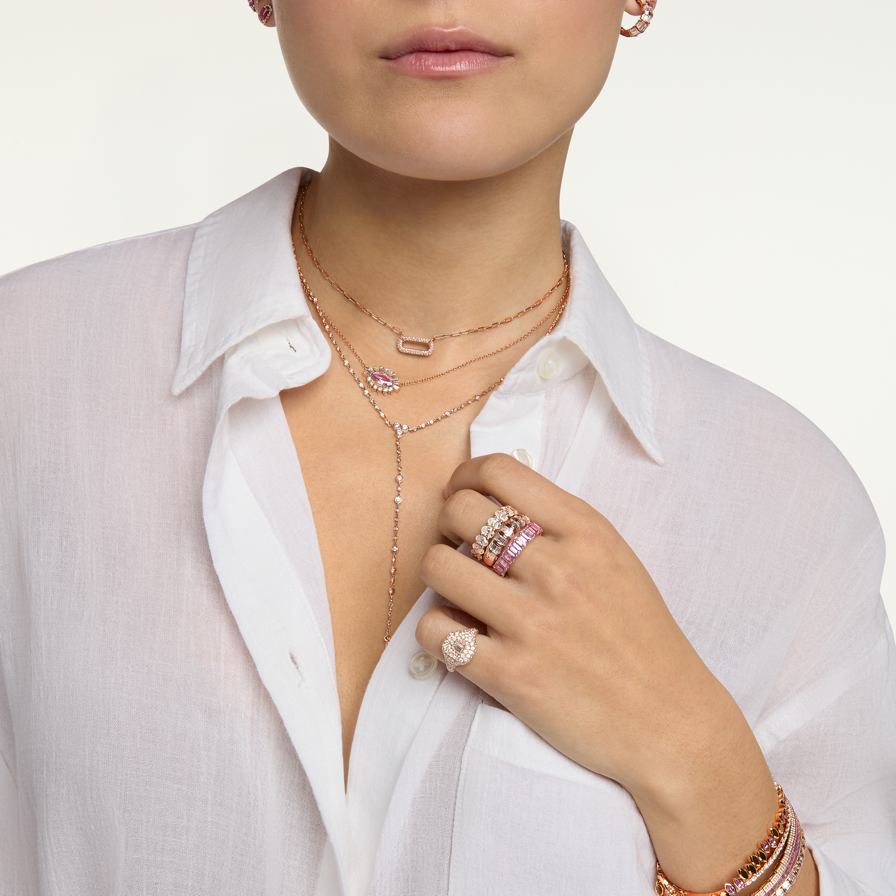 READY TO SHIP PINK SAPPHIRE & DIAMOND EVIL EYE NECKLACE