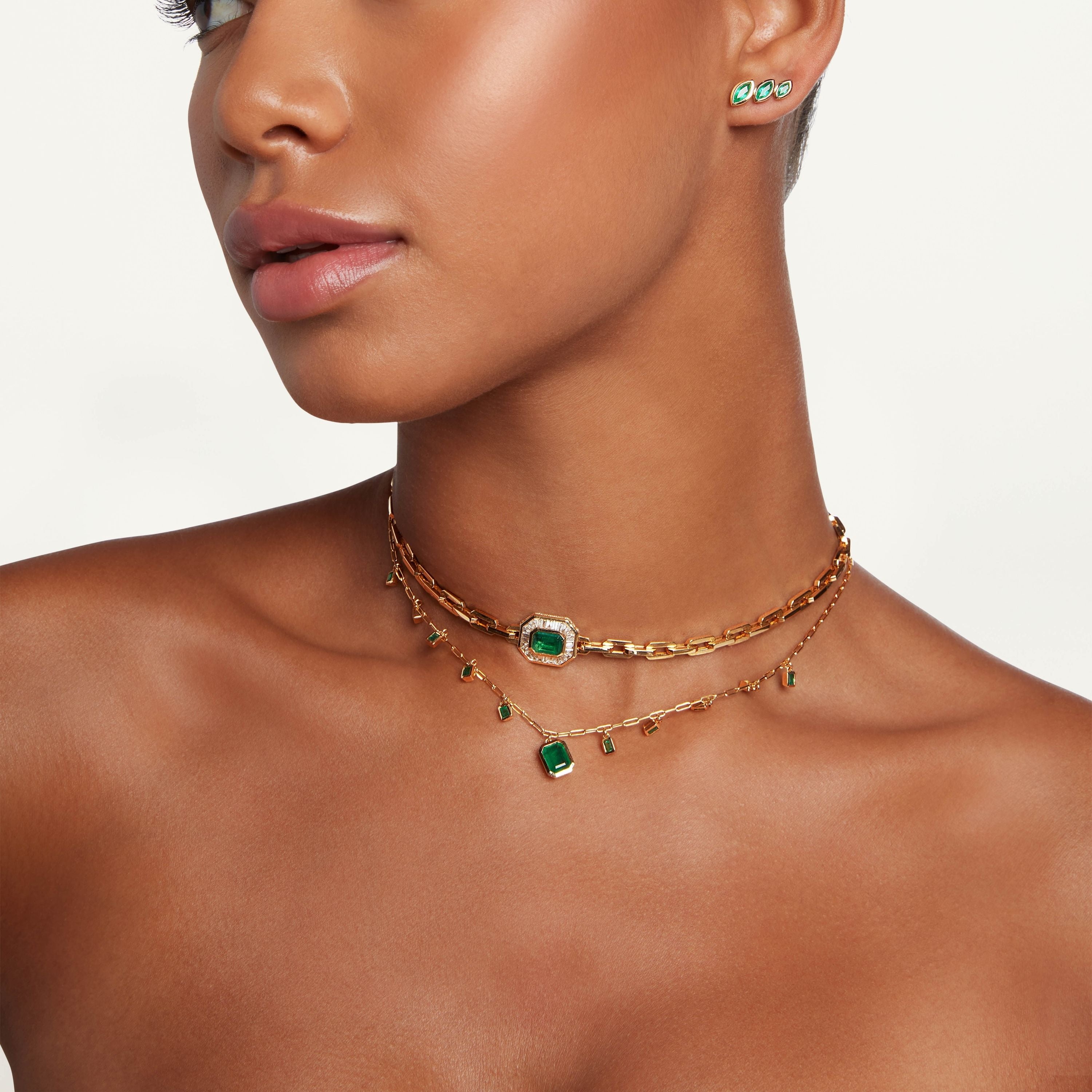 READY TO SHIP EMERALD BAGUETTE DROP CHOKER