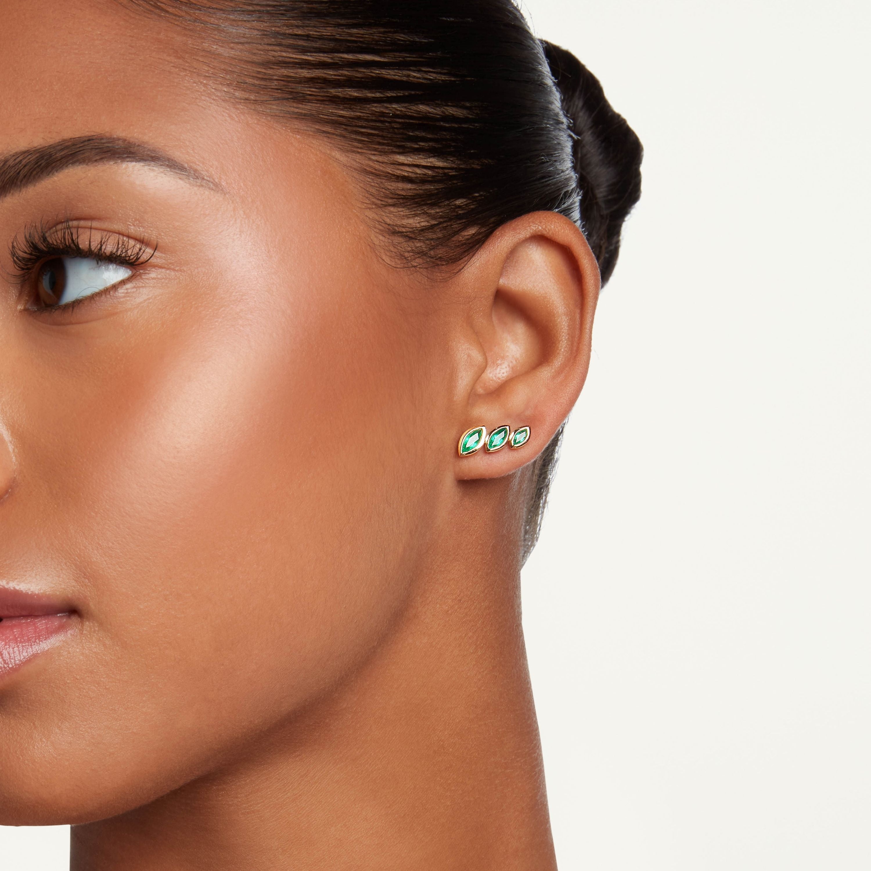 EMERALD STACKED MARQUISE SINGLE STUD