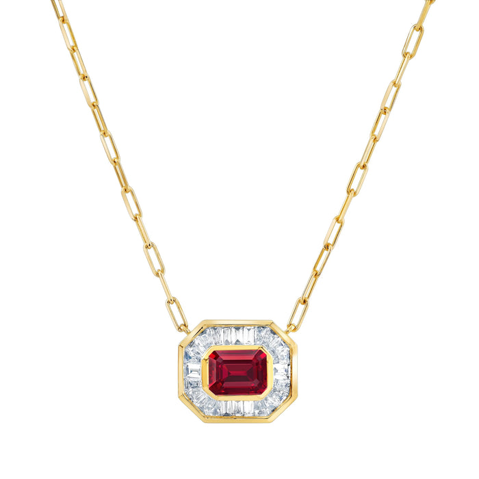 RUBY & DIAMOND HALO MINI DECO LINK PENDANT