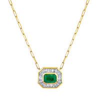 READY TO SHIP EMERALD & DIAMOND HALO MINI DECO PENDANT NECKLACE