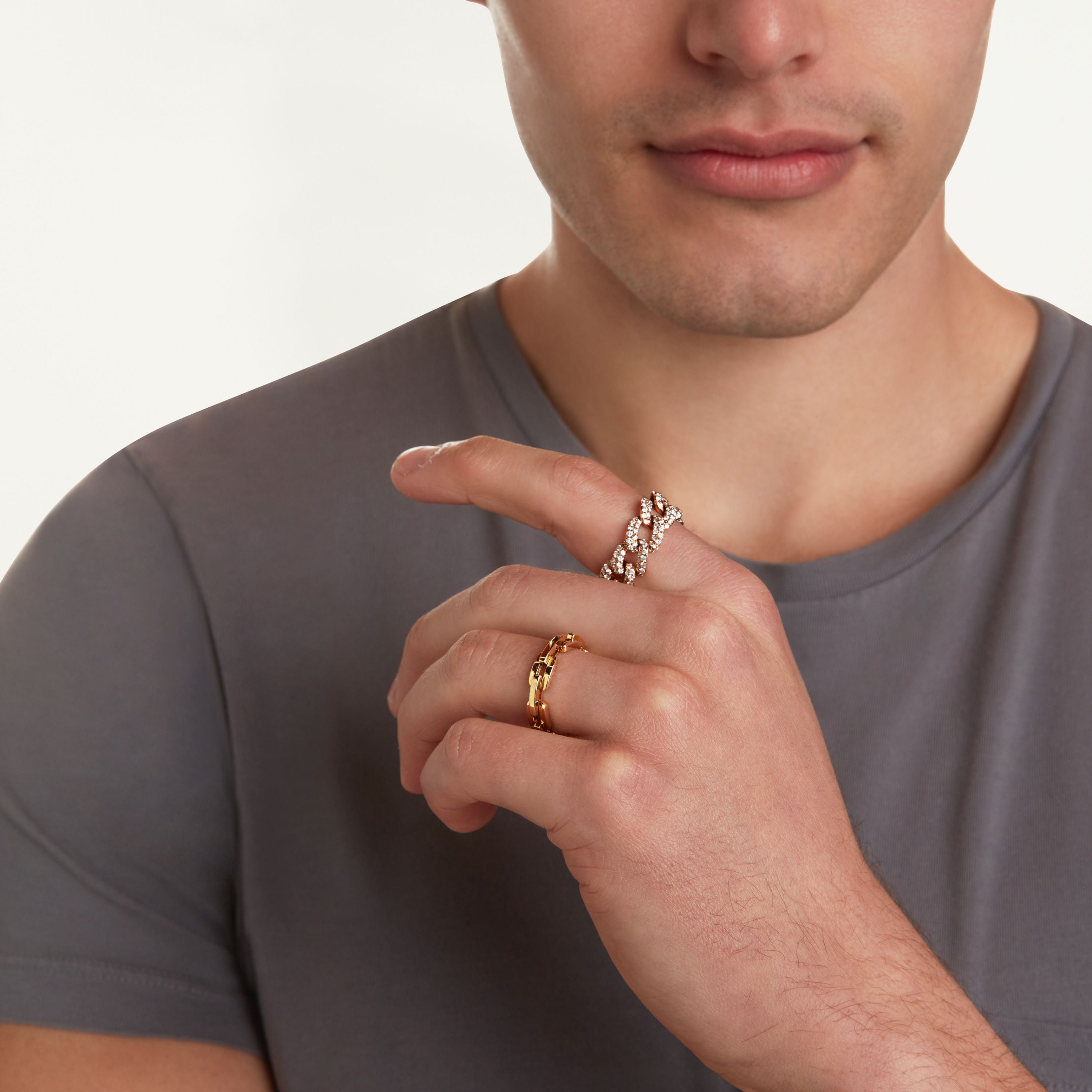 MEN'S SOLID GOLD DECO LINK RING