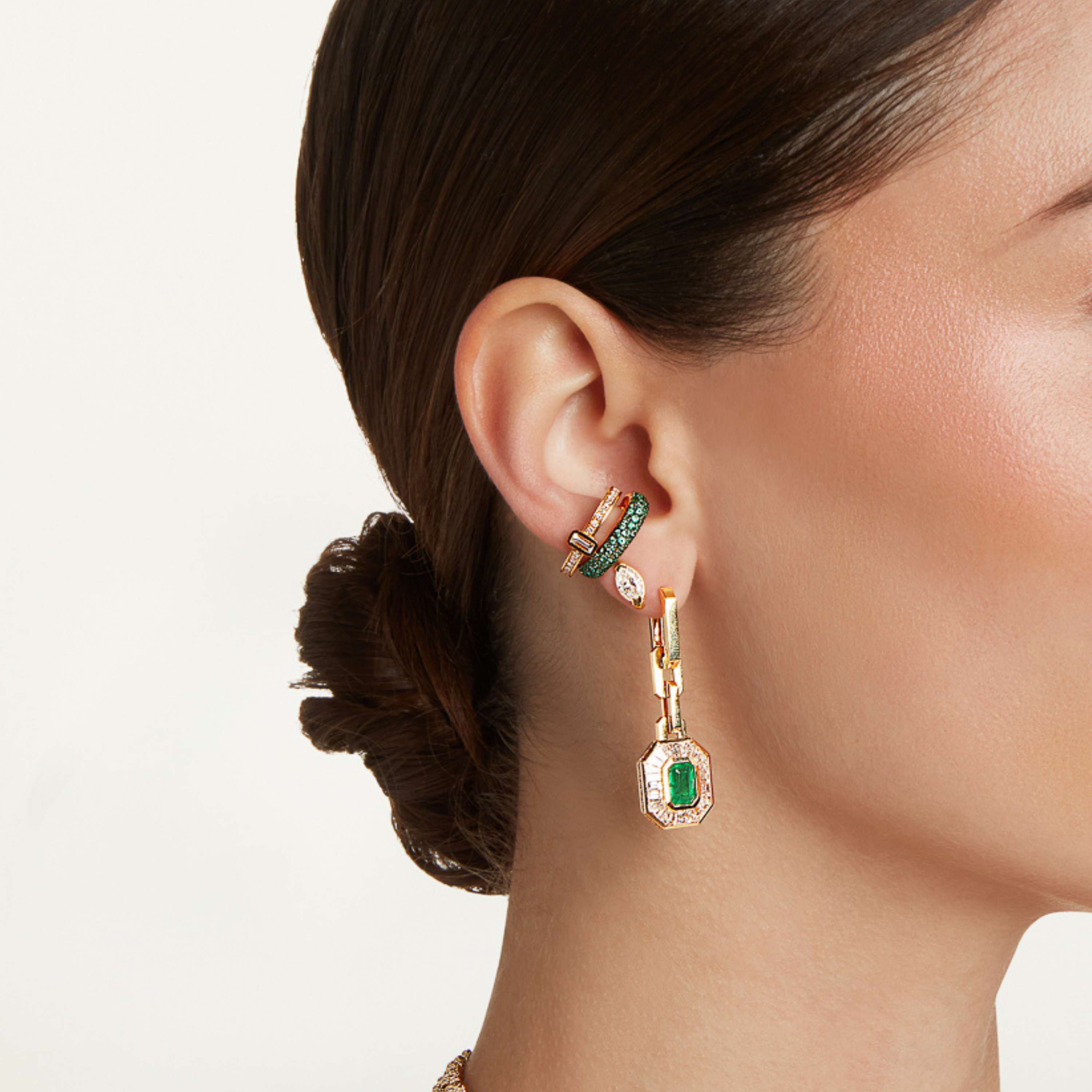 READY TO SHIP EMERALD & DIAMOND HALO DROP EARRINGS