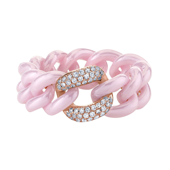 READY TO SHIP SINGLE PAVE PINK CERAMIC MEDIUM LINK RING