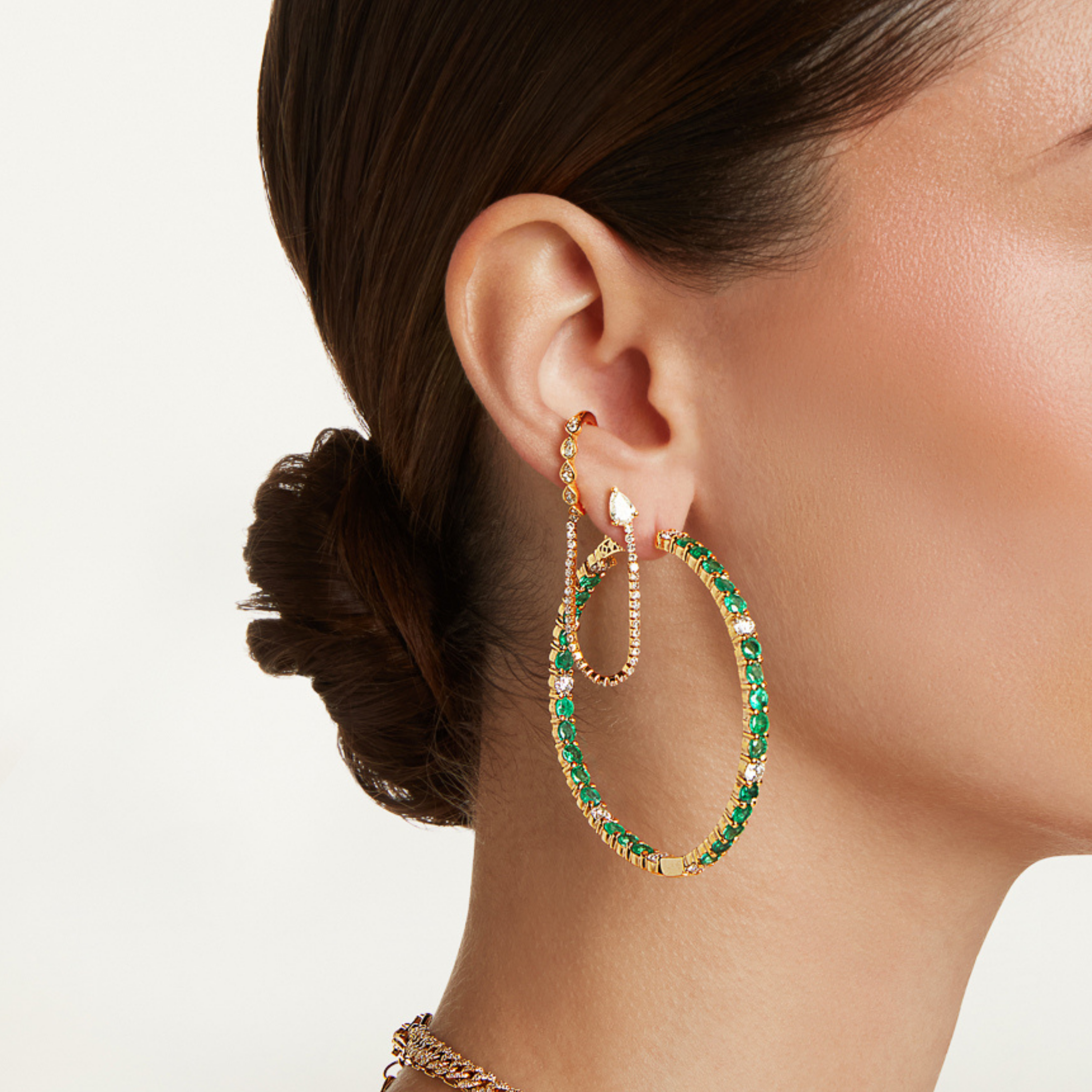 EMERALD & DIAMOND LARGE HOOPS